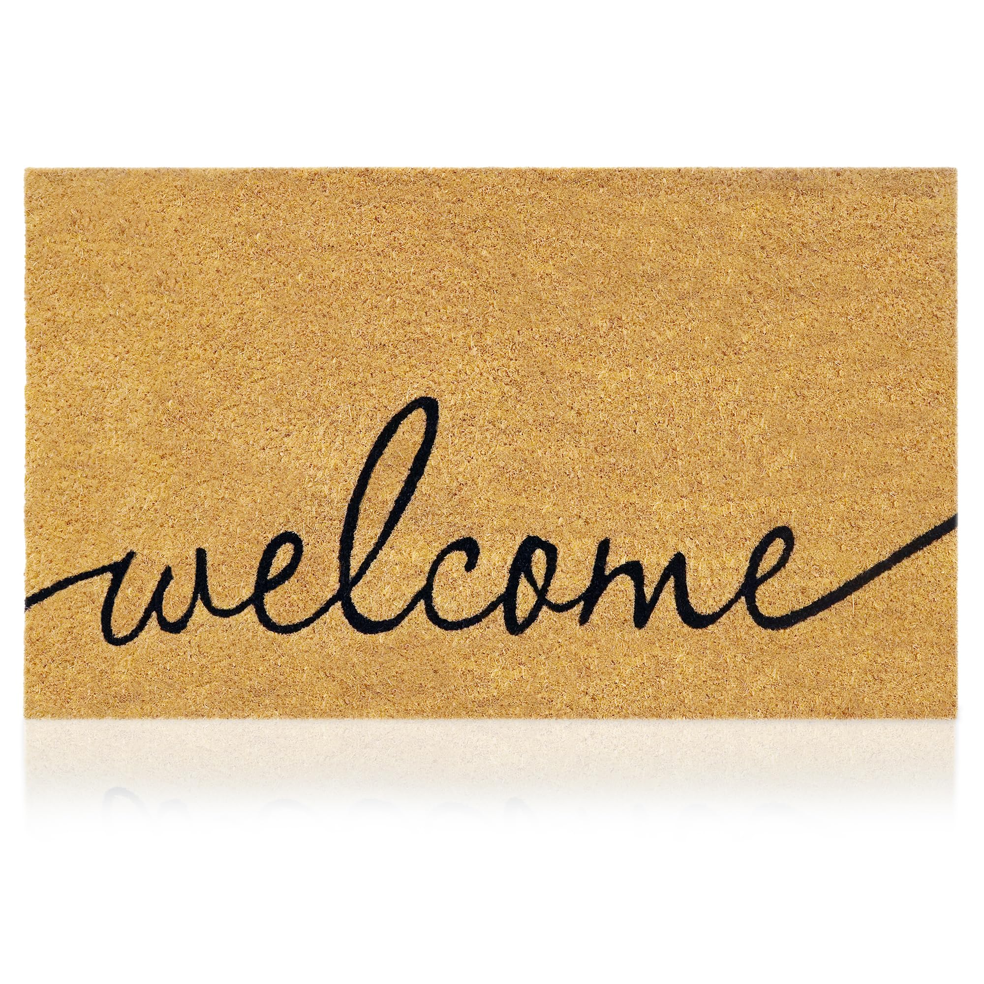 Coir Door Mat with No Shedding - Heavy Duty Backing - Welcome Mats for Entryway, Porch - Anti-Slip PVC & Coconut Fiber Surface - Natural Home Accessories, Minimalist Design (Welcome Classic 1,17x29)