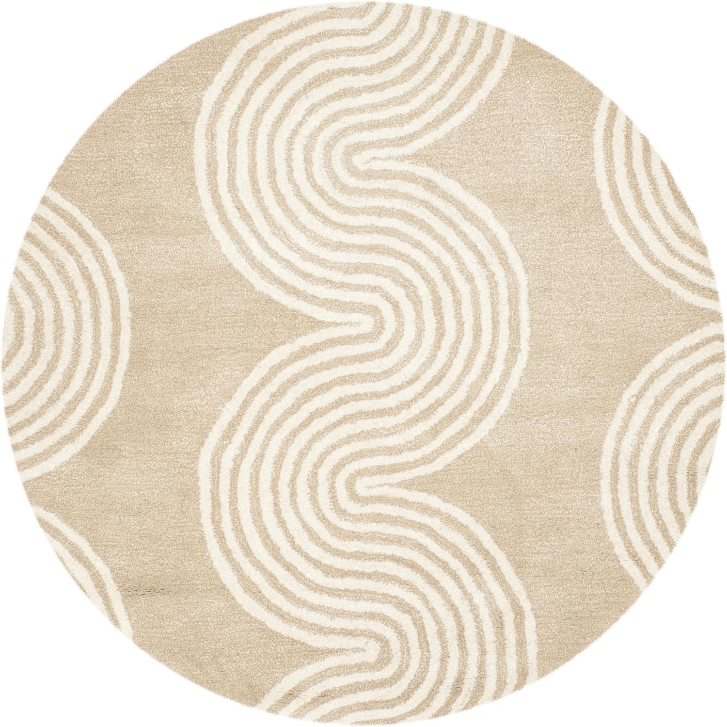 SAFAVIEH Chatham Collection Area Rug - 5' Round, Beige & Ivory, Handmade Geometric Wool, Ideal for High Traffic Areas in Living Room, Bedroom (CHT761H)