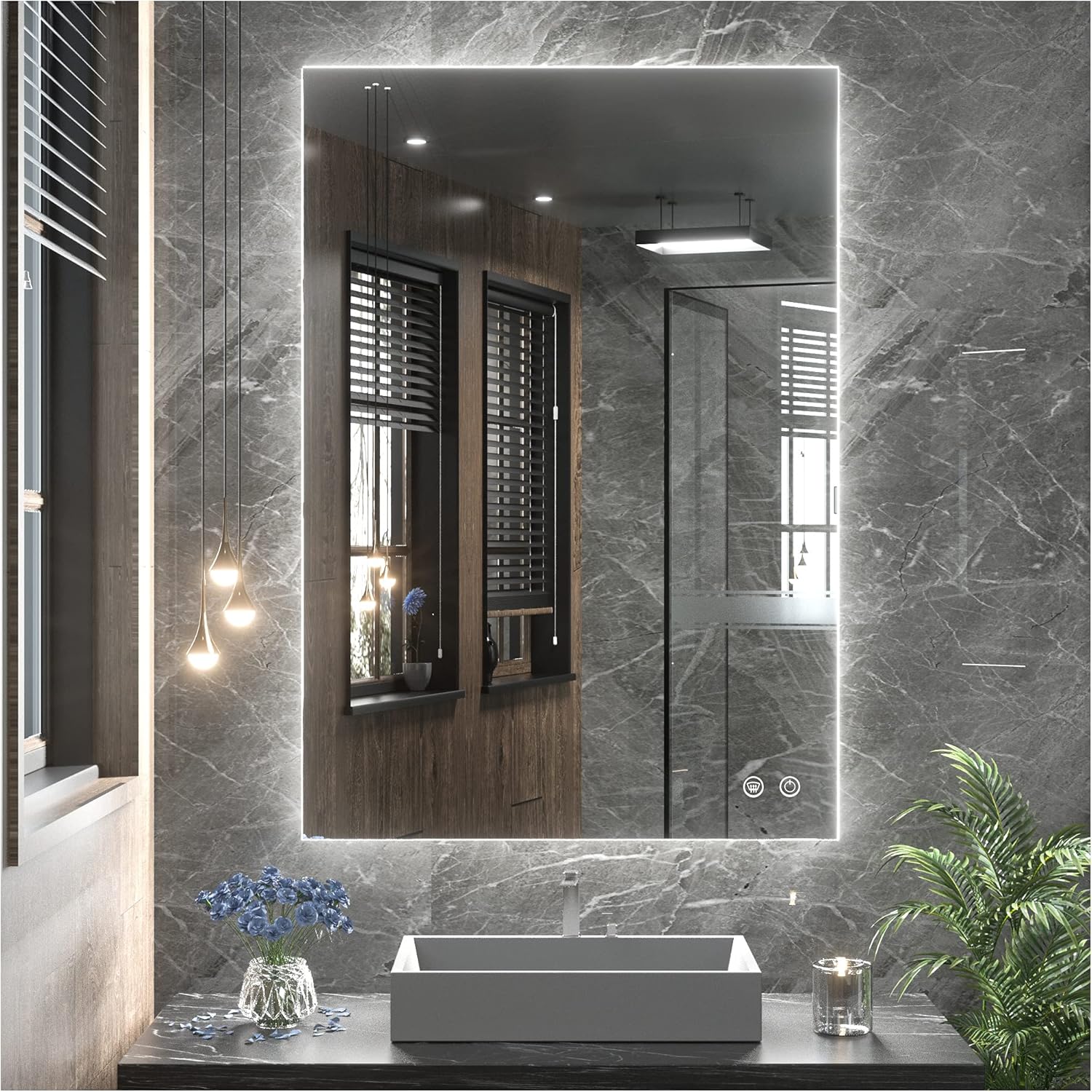 TETOTE 36 x 28 LED Backlit Bathroom Vanity Mirror with Light,3Color White/Warm/Natural,Anti-Fog Lighted Mirror,Dimmable,Wall Mounted 36x28" Backlit-3 Color