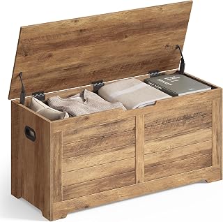 VASAGLE Storage Bench, Shoe Bench with Safety Hinges, 100 x 40 x 46 cm | Seating Bench with Storage Chest for Hallway and Bedroom, Honey Brown, SOFIE Collection LSB061K01
