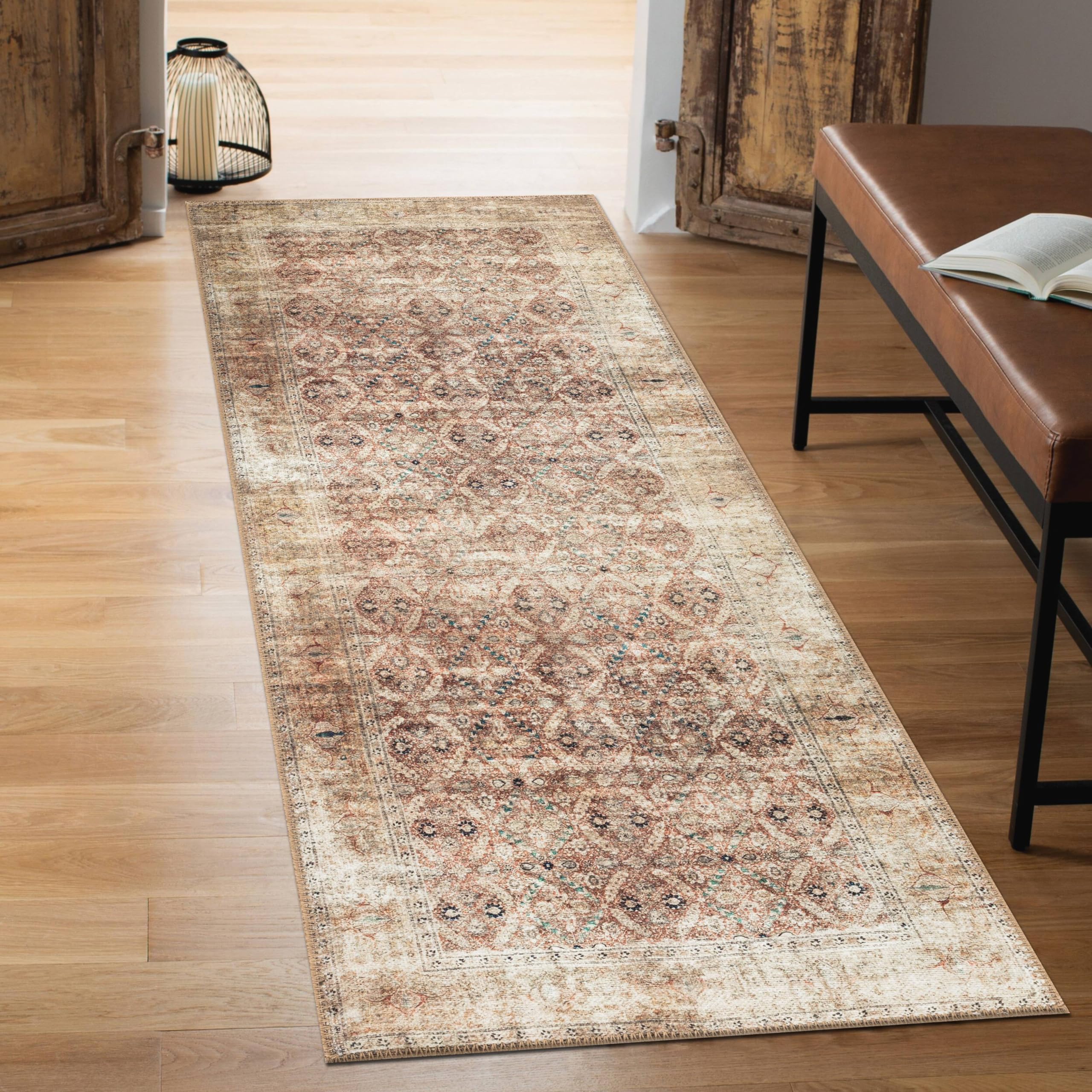 Keen Home Design 2x10 Rug - Machine Washable Runner Rug with Non-Slip Backing, Ideal for Hallway, Entryway, Kitchen, Laundry Room - Vintage, Easy