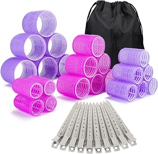 ELASO 33-Piece Self-Grip Hair Rollers Set for Long Medium Short Hair - 22 Rollers 10 Clips Storage Bag Heatless Curls