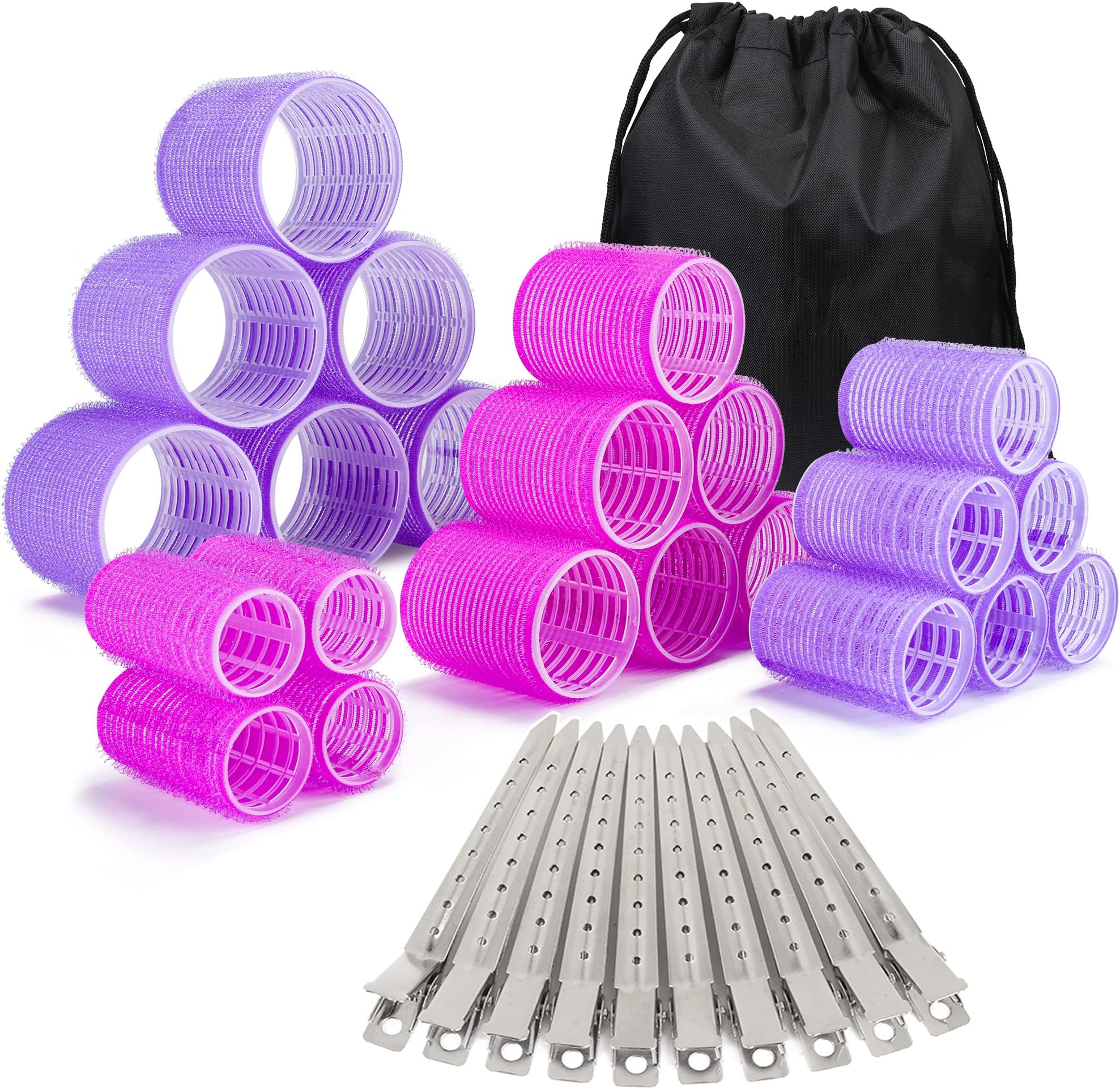 33 Piece Hair Rollers set, Self Grip Hair Rollers for Long Medium Short Hair, ELASO Large Medium Hair Curler （22 Rollers + 10 Stainless steel Clip +1 Storage Bag）