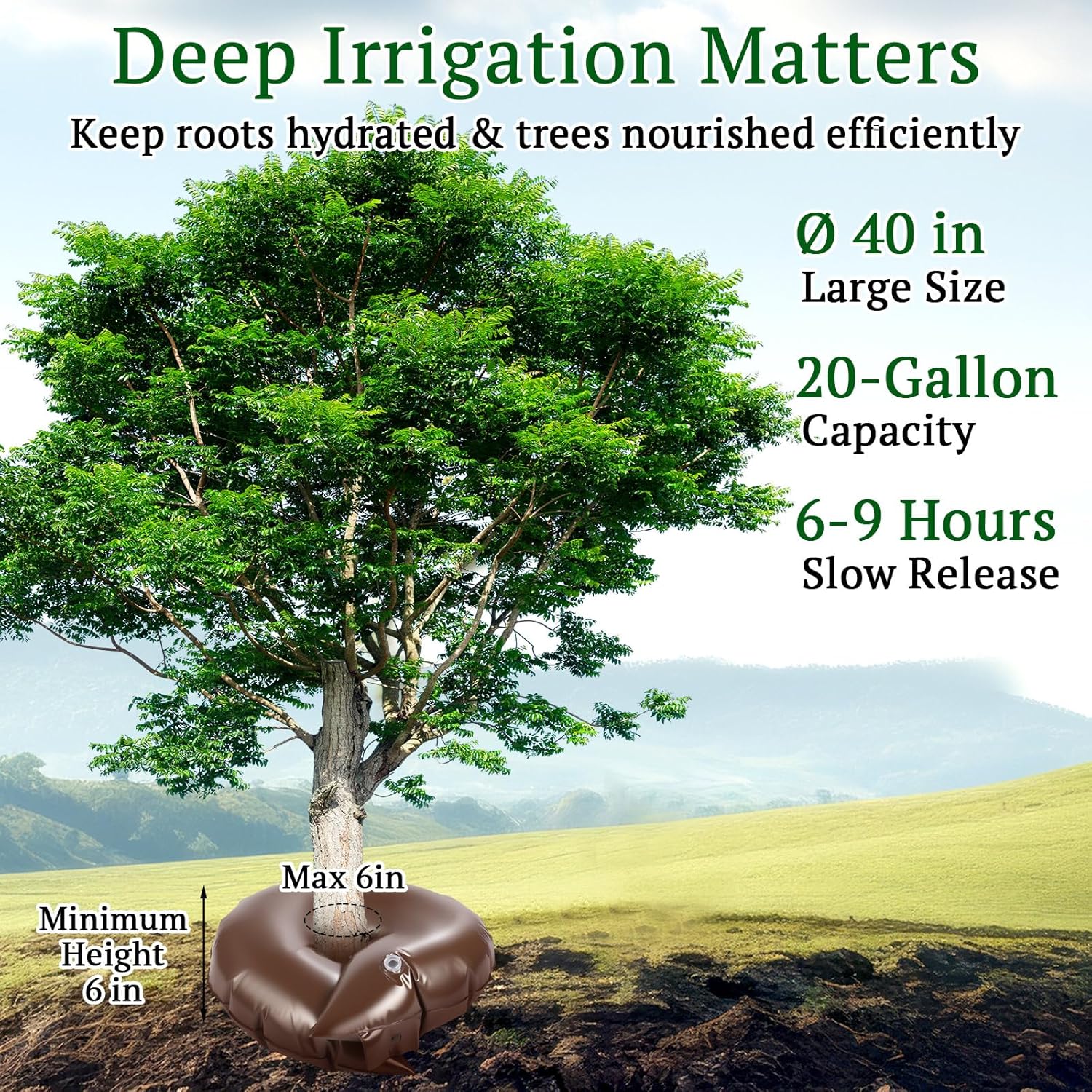 4 Set 20gal Tree Watering Ring with Coconut Fiber Mulch Ring – Deep Root & Slow Release Automatic Drip Irrigation System for Trees & Shrubs (4 Watering Rings + 4 Mulch Mats)