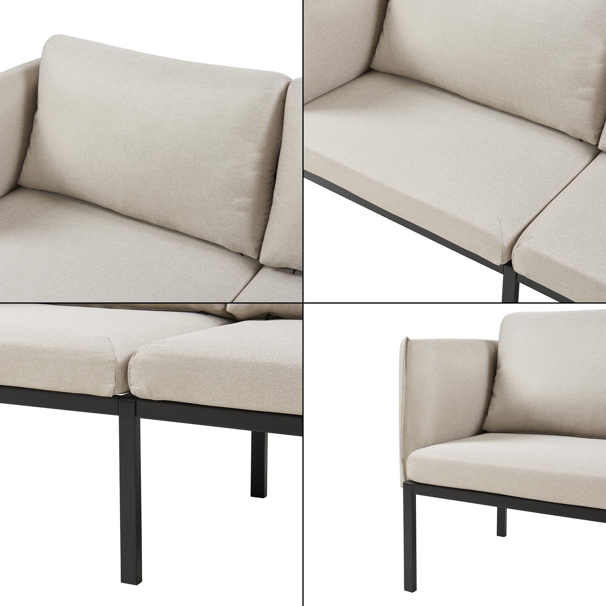[en.casa] Divano a 2 Posti di Seduta Rivestito 2 Cuscini da Schienale e Braccioli con Tasche Integrate Sofa Imbottito a Telaio in Metallo per Salotto Soggiorno - Beige