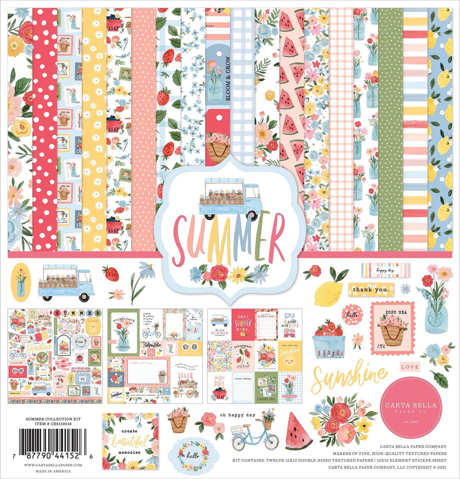 Carta Bella Paper Company Summer Collection Kit Paper 12-x-12-Inch