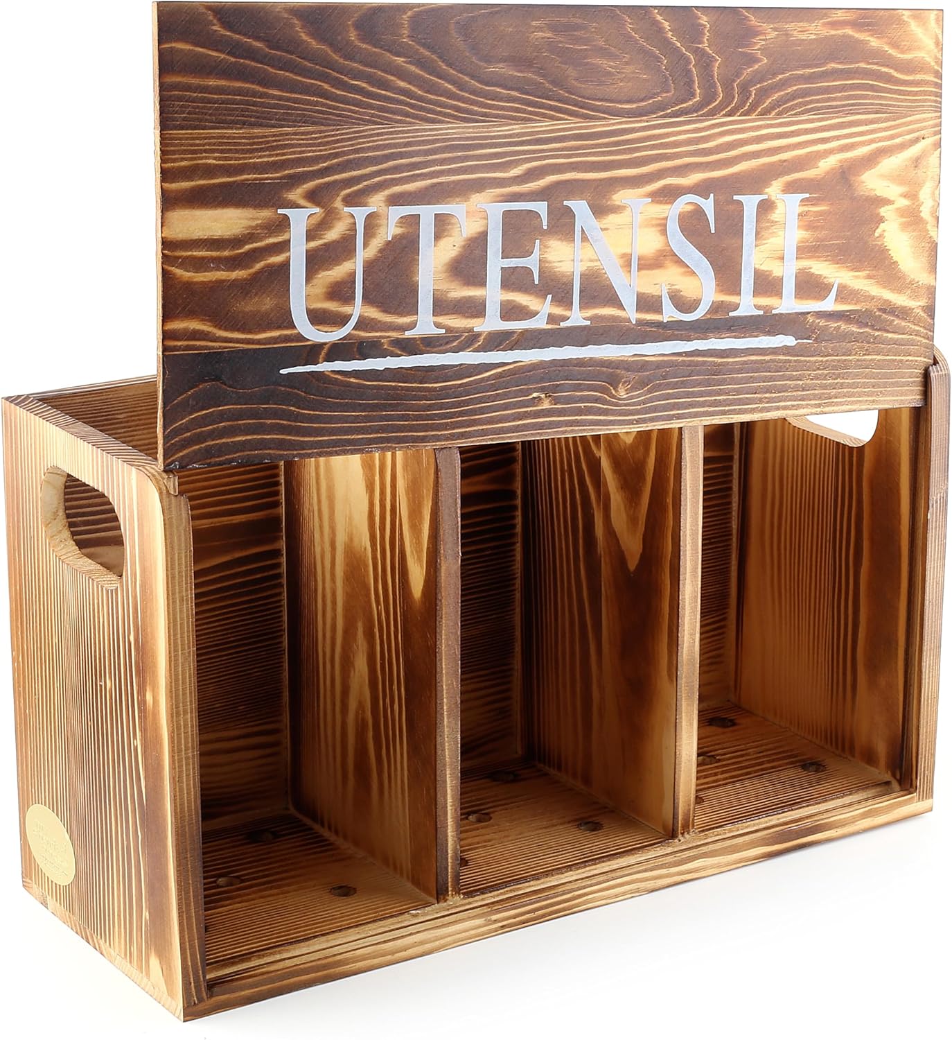 Kitchen Utensil Holder Nice Size Utensil Holder for Kitchen Counter 3 Compartment with removable front bar for Efficient Utensil Organizer and Cooking Tools Storage (Rustic Brown)