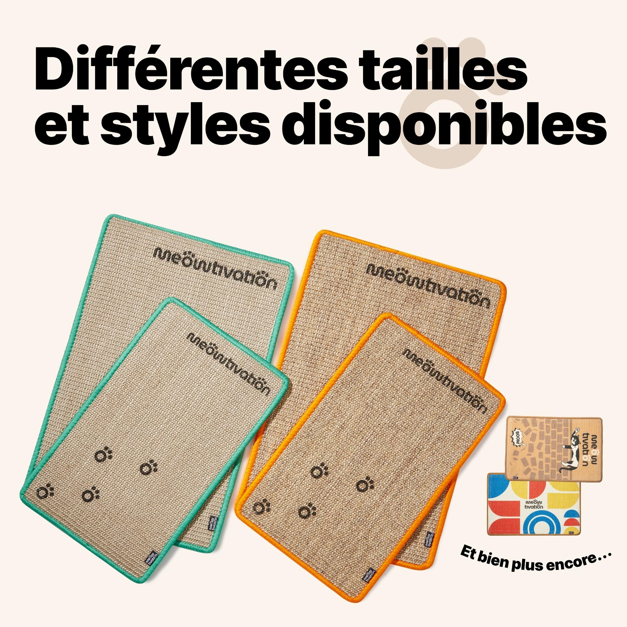 Tapis griffoir pour Chats – Tapis en sisal Naturel, résistant et Multifonction, avec Motif Empreintes, Accessoire Robuste et décoratif (Orange, 60 x 40 cm)