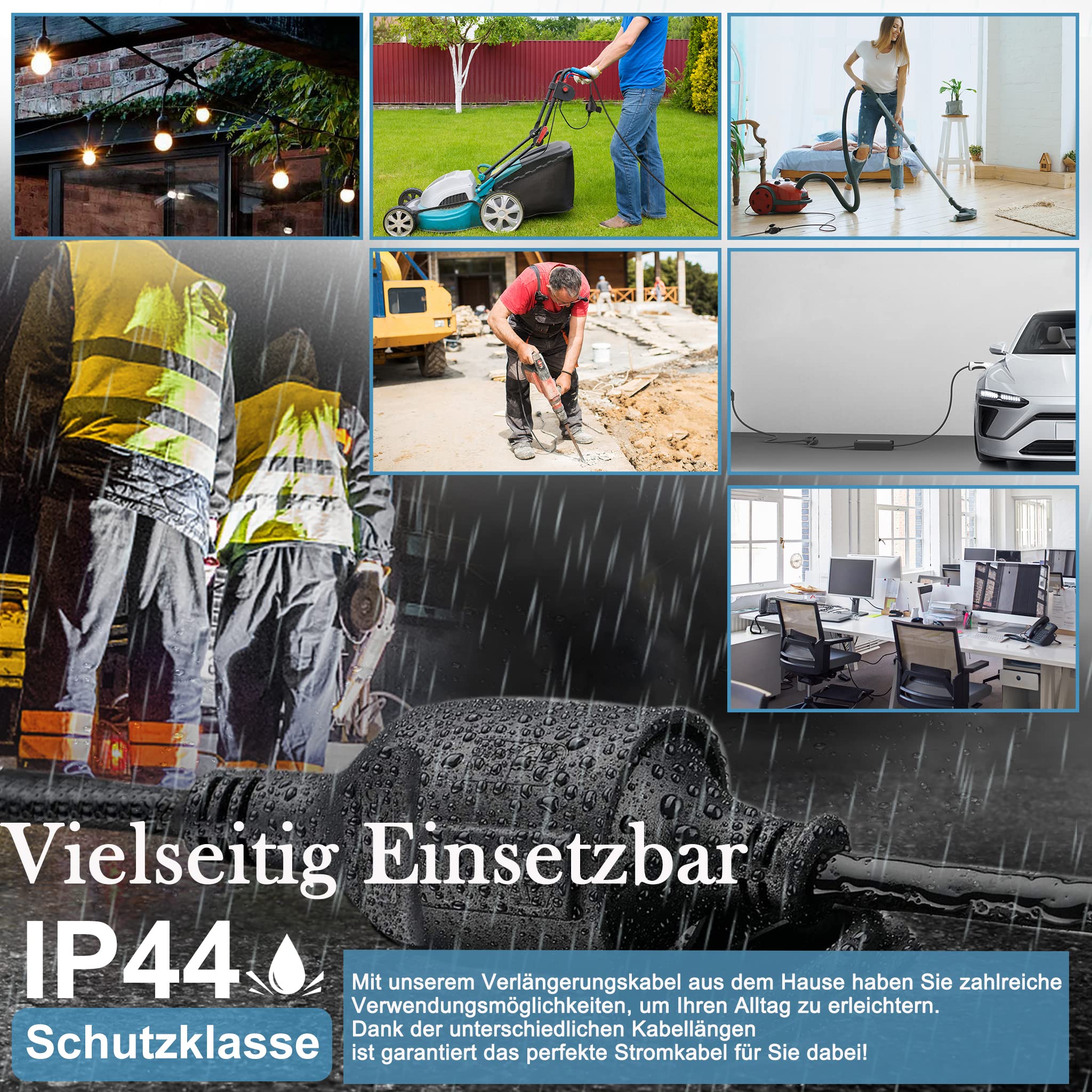 Aufun Verlängerungskabel 20m mit Schutzkappe Outdoor, Einsatz für den Außenbereichm, Verlängerung Stromkabel 3500W, 230 V IP44 mit Schuko Stecker, Schutzkontakt Baustellenkabel (20m)