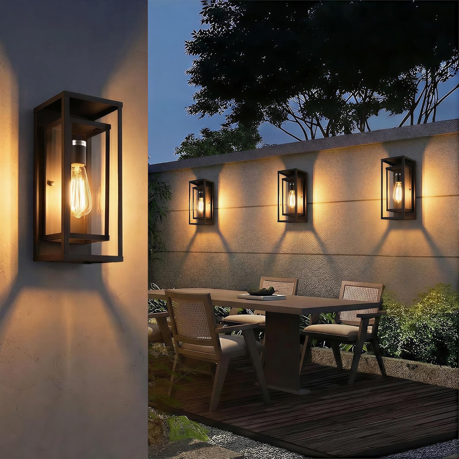 mirrea 18" Classic Outdoor Wall Sconce 1 Light in Rectangular Metal Frame and Clear Glass Shade Waterproof Porch Light Patio Light Pack of 2 (Oil Rubbed Bronze)