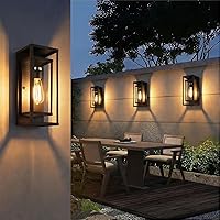 Vista 19 de mirrea Aplique de pared clásico para exteriores de 14 pulgadas, 1 luz en negro mate, marco de metal rectangular y pantalla de vidrio transparente