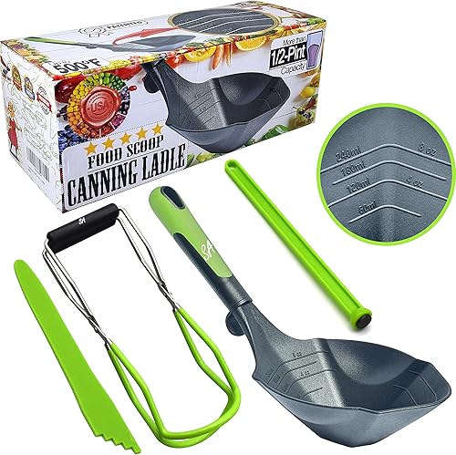Supa Ant Levantador de tarros y cucharón de conserva, capacidad de 12 pinta, suministros para conservas con levantador de tapa magnético + botón de