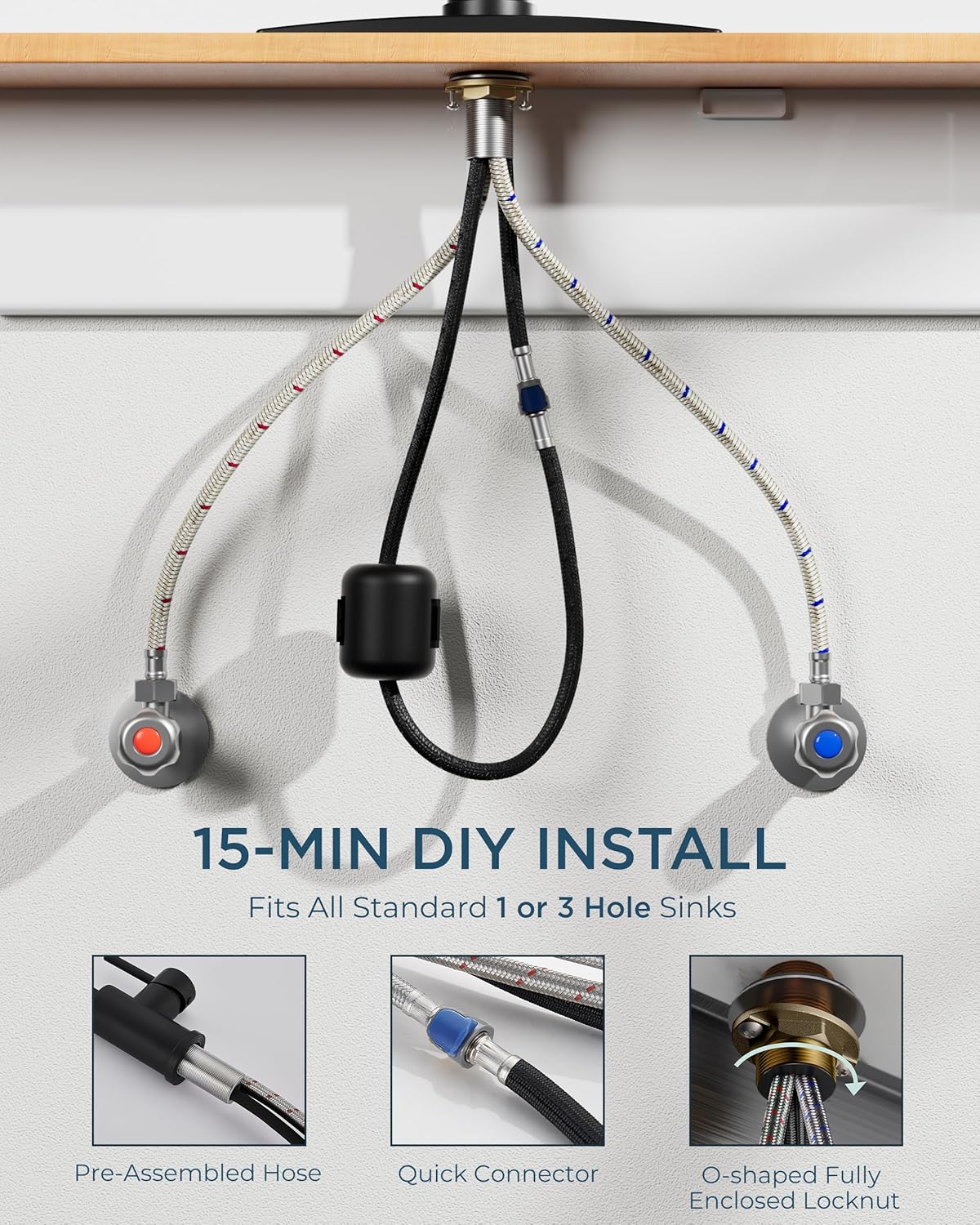 Kitchen Faucet with Pull Down Sprayer, Black High Arc Stainless Steel Classic Sink Faucet, Single Handle with Deck Plate for 1 or 3 Hole Sinks for RV Bar Laundry Farmhouse - Image 7