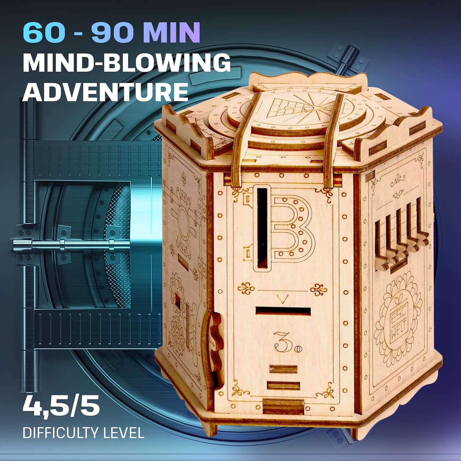ESC WELT Fort Knox PRO - Escape Room in a Box - Brain Teaser Puzzle for Adults & Teens - 3D Puzzle Game - Cash Money Box - Wooden Board Game for Adults