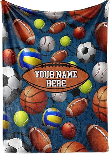 Manta personalizada para niños y niñas, fútbol, voleibol, tenis, manta personalizada para niños, manta personalizada para viajes, manta de regalo