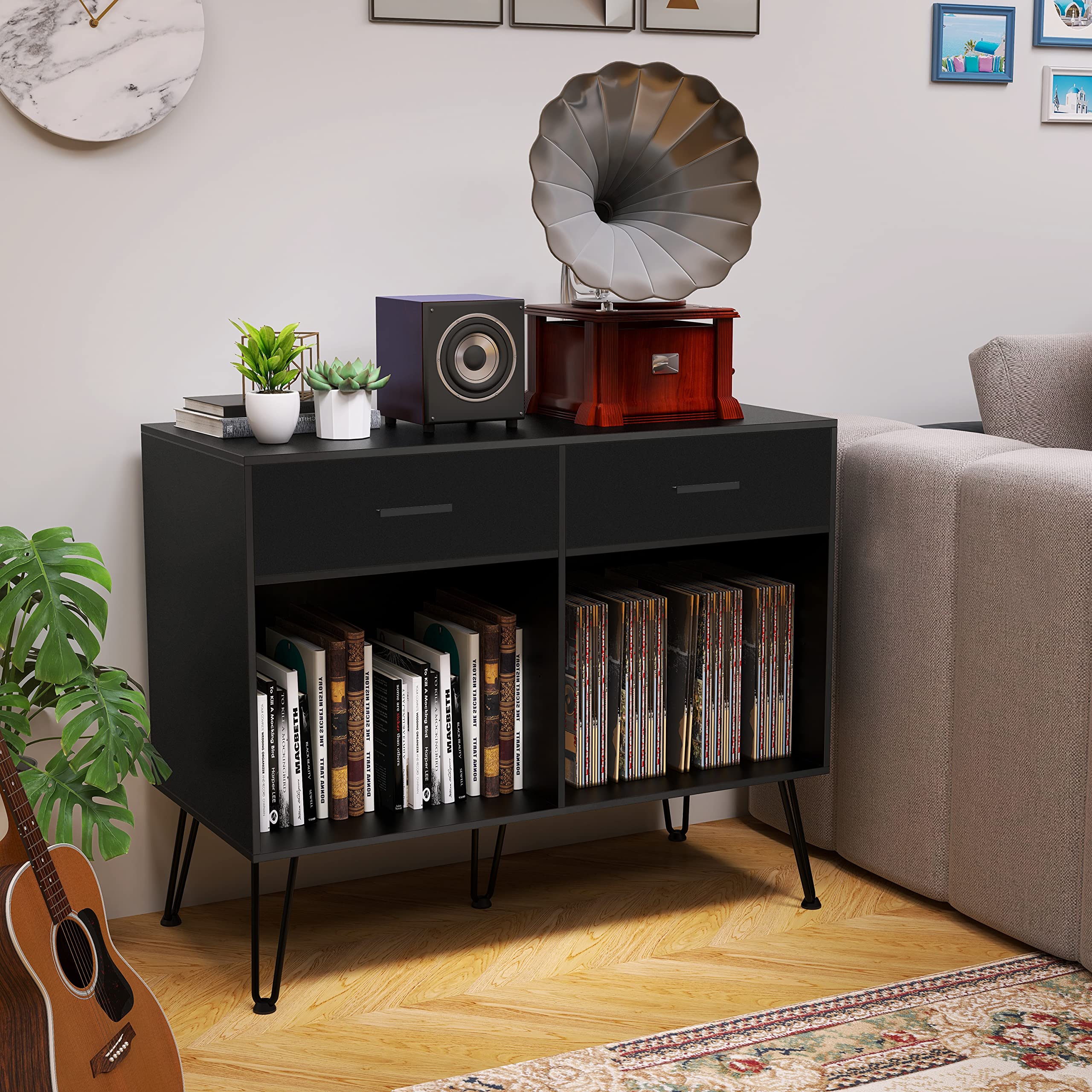 Buy Record Player Stand, Double Wide Turntable Stand with Record