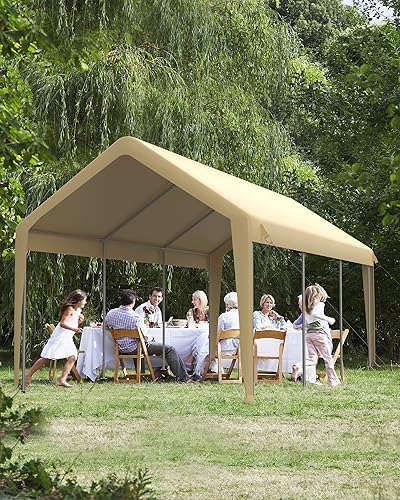 Miniatura 4 de Carport - Toldo resistente de 10 x 20 pies, postes de acero de 0.039 in y lona de polietileno de 14 mil, con puertas delanteras y traseras, 2