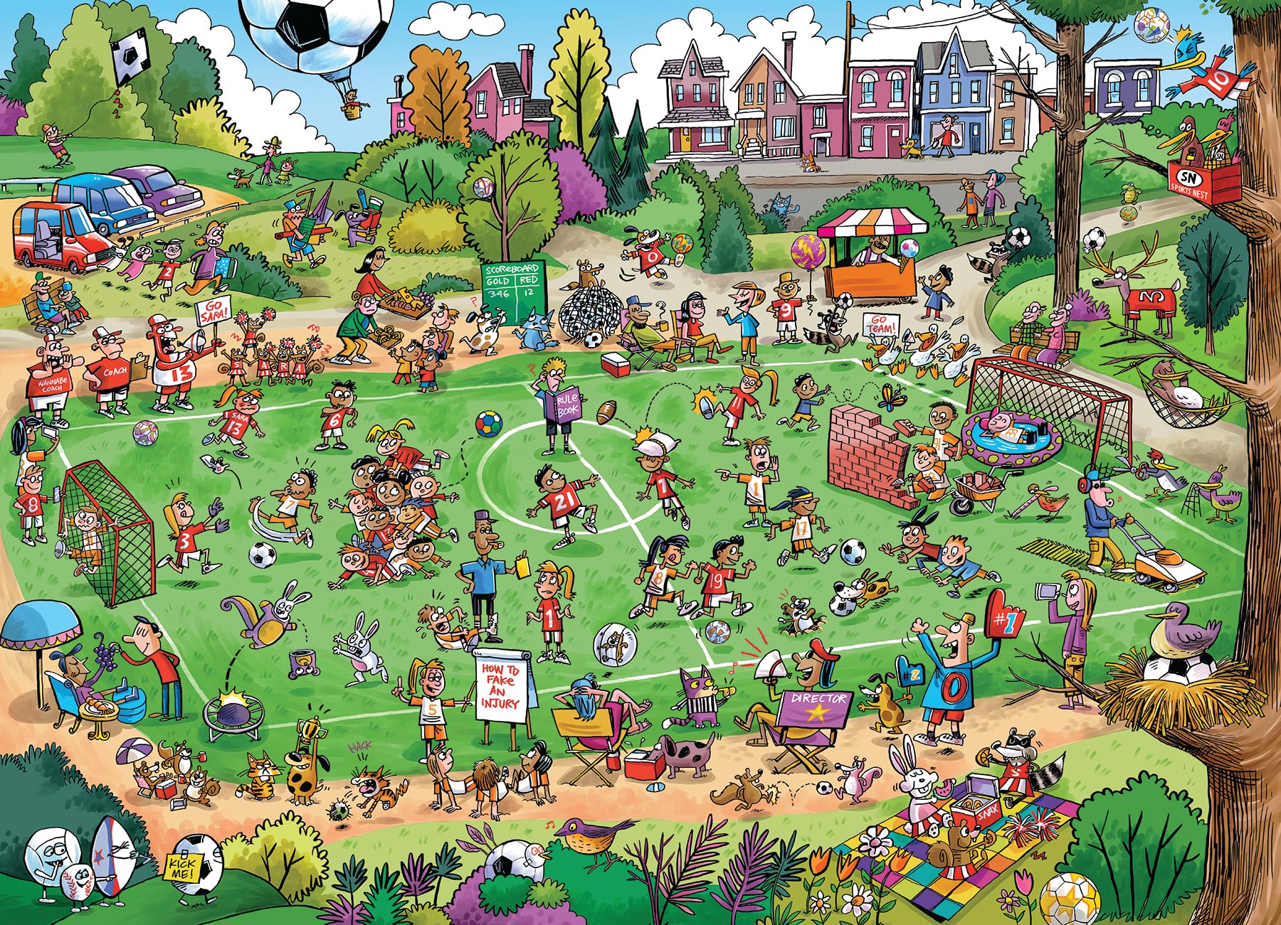 Cobble Hill 1000 Piece Puzzle - Doodletown: Offside Antics - Sample Poster Included
