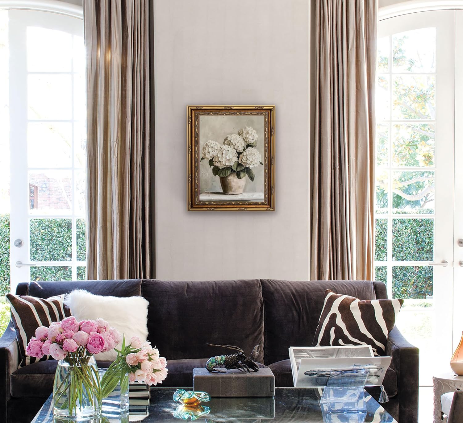 Vintage Gold Framed Wall Art Hydrangea Floral Wall Decor Retro Farmhouse Pictures Floral Posters Country Style Prints Canvas For Bedroom Bathroom Office Kitchen