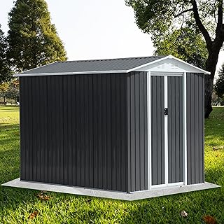 Ball & Cast 6x9 FT Outdoor Storage Shed, Metal Garden Sheds with Punched Vents and Sliding Door, Clearance Tool House with Aluminum Frames for Backyard Patio,Grey