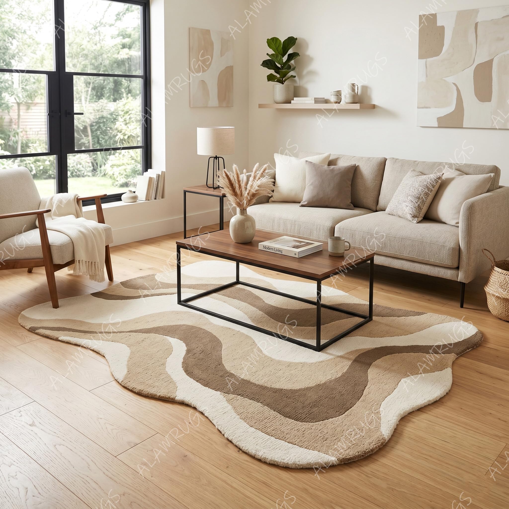 Carpet Hand Tufted Wool Area Rug | Modern Abstract Irregular Shape Floor Mat | Handmade Carpet for Living Room & Bedroom, Office & Hall with 5 x7 Feet-image-12