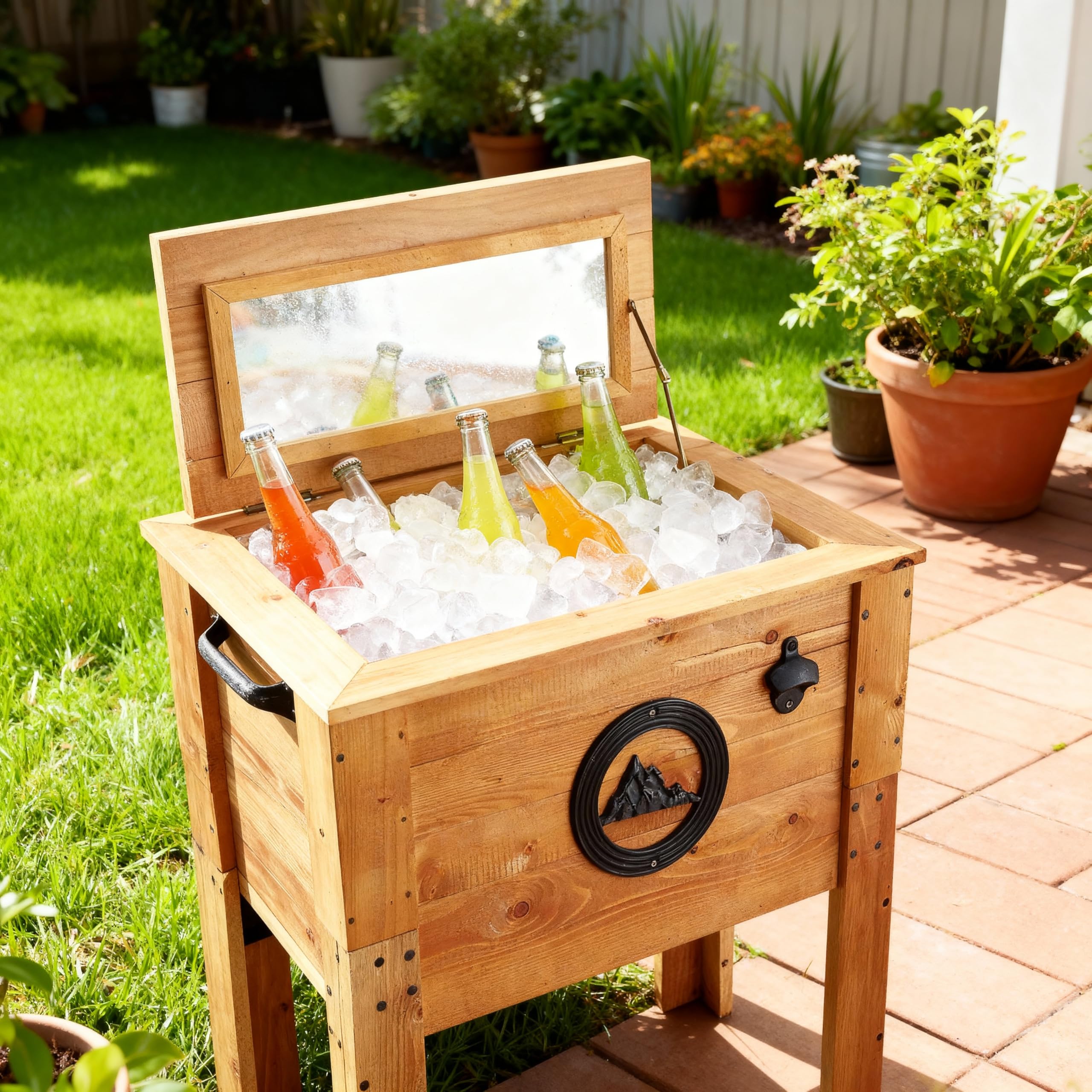 Amazon.com : Backyard Expressions Wooden Patio Cooler with Plastic