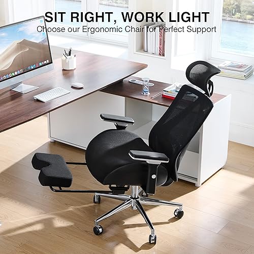 Miniatura 3 de Silla de oficina grande y alta de 500 libras con reposapiés, silla de oficina de malla ergonómica con cojín ancho grueso, reposabrazos 4D, soporte