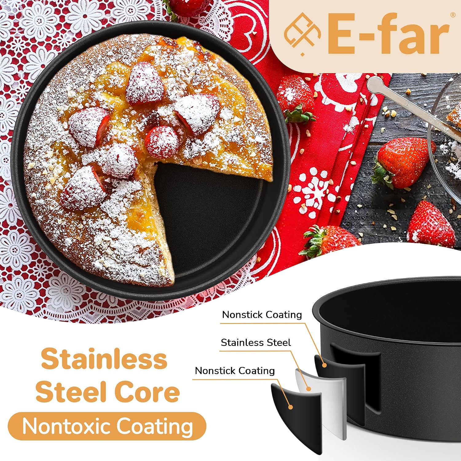 E-far 6x2 Inch Cake Pans, 2 Pcs Round Cake Pans Tins for Small Smash Cakes