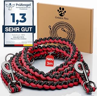 Testnote: Sehr gut - Hundeleine reflektierend I 3m, verstellbar, wetterfest & reißfest bis 250 kg I Paracord Führleine, Umhängeleine I kleine - große Hunde