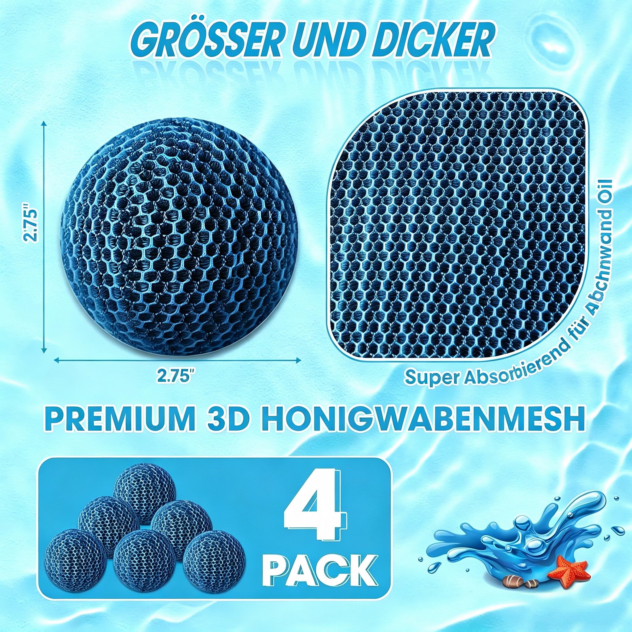 4 Stück Hot Tub Pool Scum Absorber, 7cm Wiederverwendbarer Schaum zur Beseitigung von Schwammbällen, Poolschwamm Ölabsorber- Whirlpool-Schaumreiniger für Schwimmbäder Pool Klar