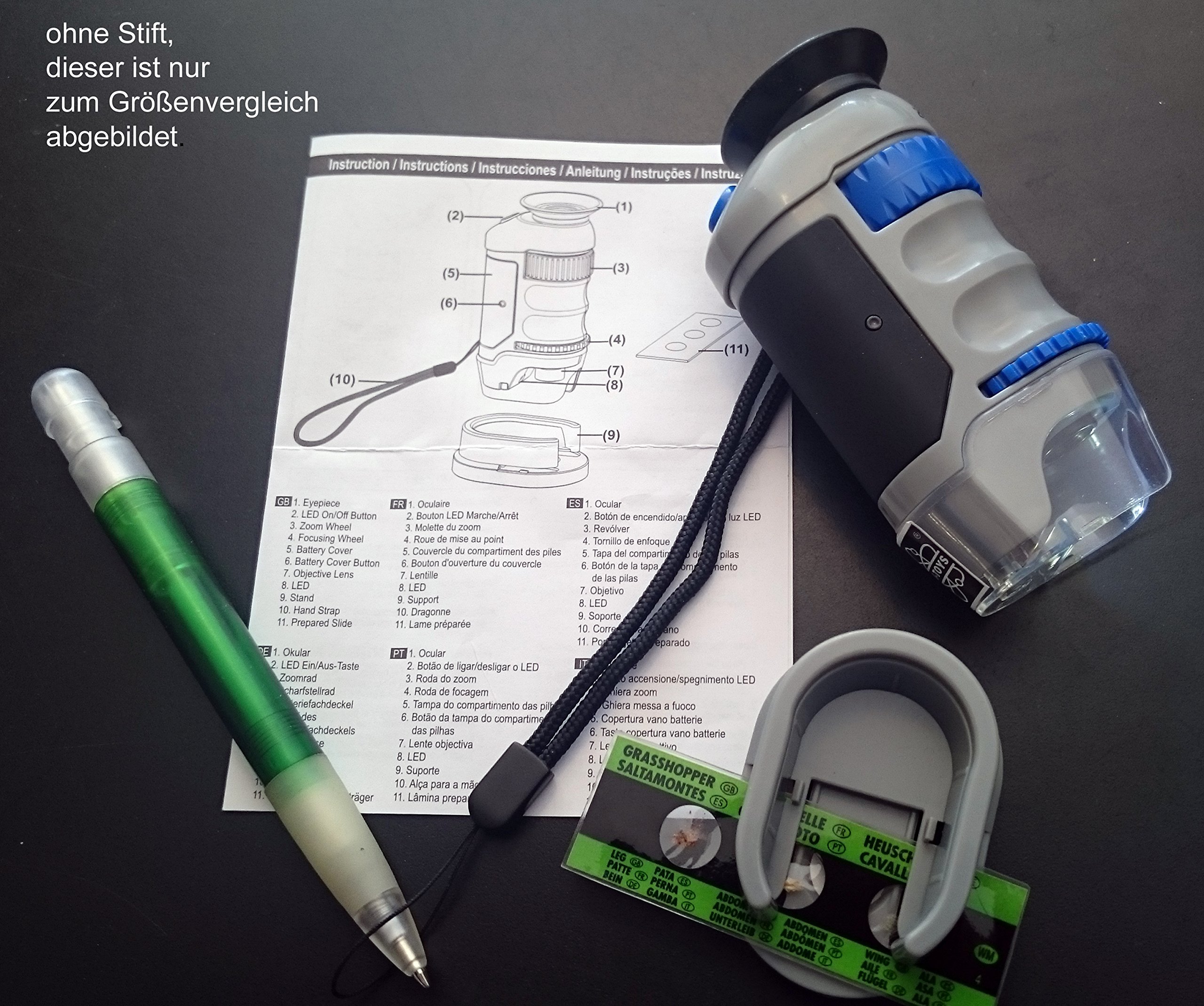 Riesiges Outdoor Naturforscher Paket mit Fernglas, Kompass, Lampe, Taschenmikroskop, 2 Becherlupen, Werkzeugset in praktischem Rucksackbeutel