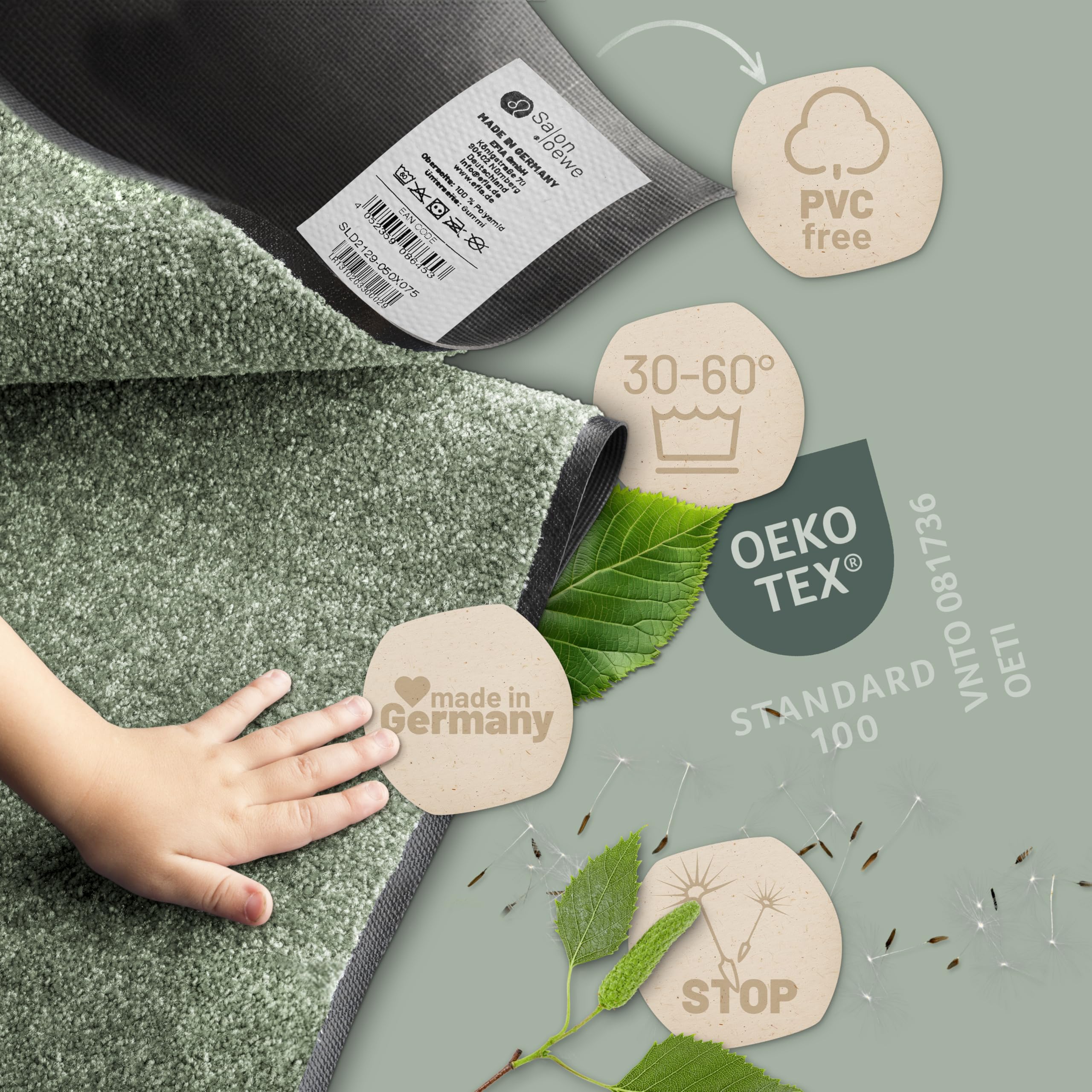 Salonloewe Fussmatte Nestor sage-beige I Schmutzfangmatte & Fußabtreter für Innen 75 x 120 cm