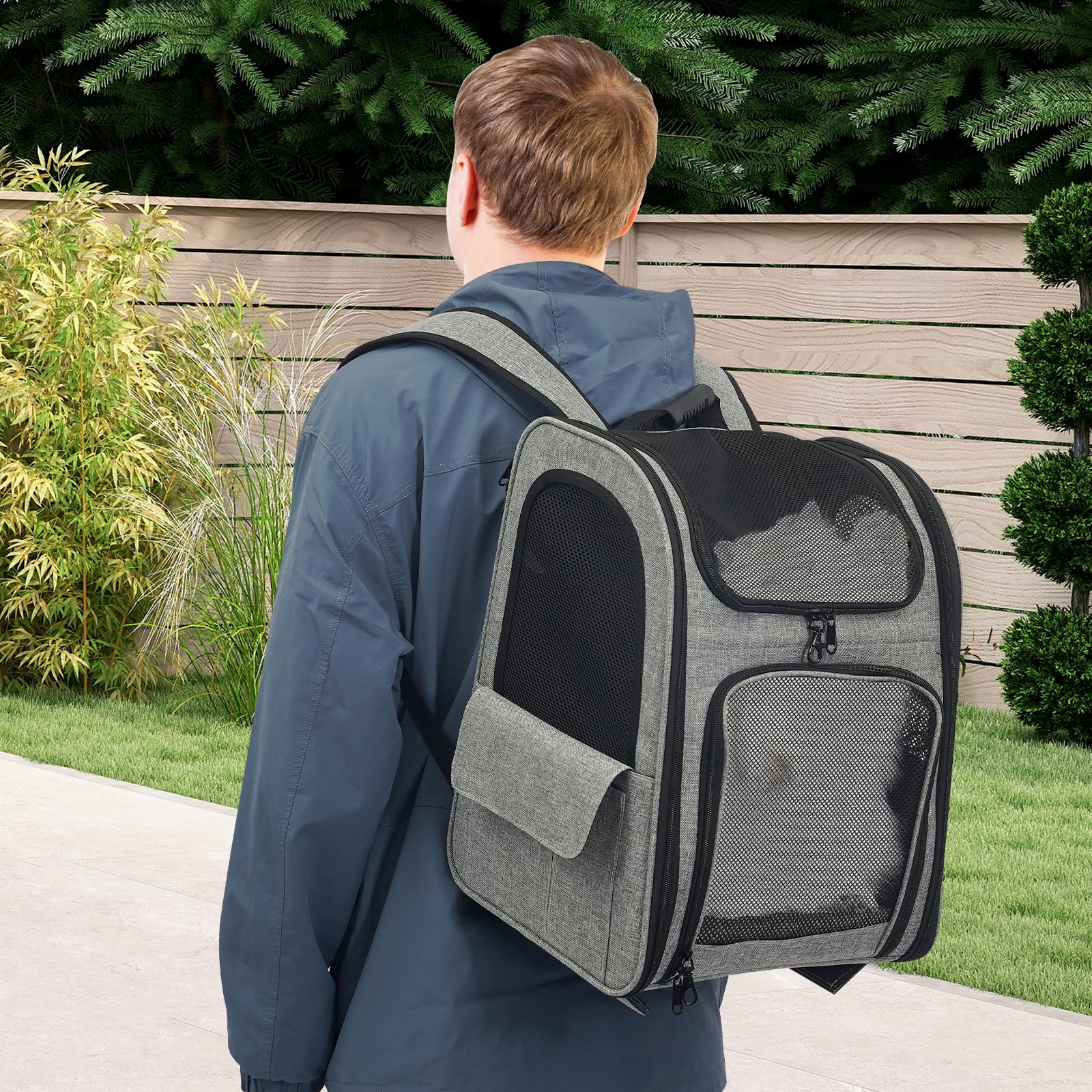 Mochila para perros con trolley, 2 en 1, ampliable, caja de transporte para perros con ruedas, mochila grande para gatos de hasta 15 kg, portátil y transpirable, caja de transporte para perros y gatos