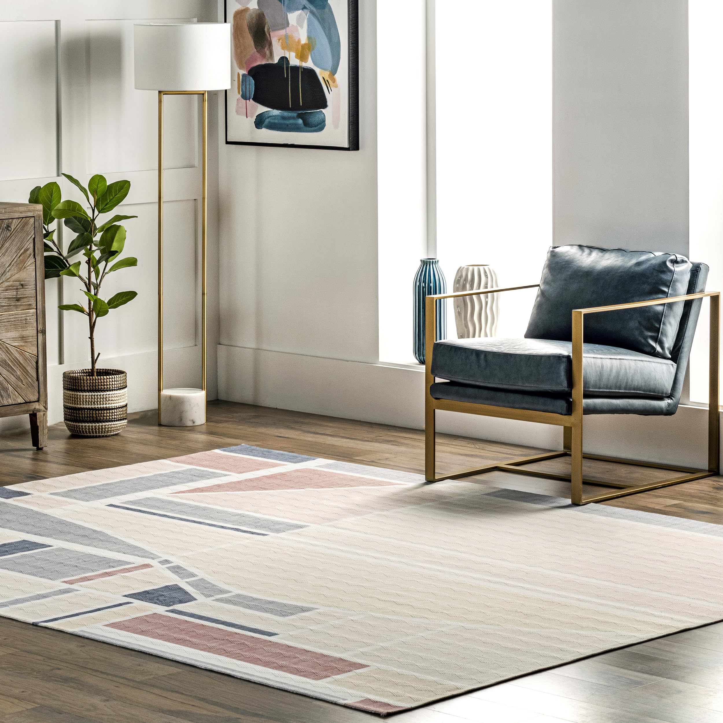 nuLOOM Dannie Modern Geometric Machine Washable Area Rug, 4x6, Beige