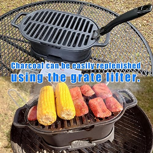 Miniatura 2 de IRONMAX Mini parrilla Hibachi para exteriores, parrilla de carbón pequeña portátil y sartén de hierro fundido de mesa, 100% hierro fundido,