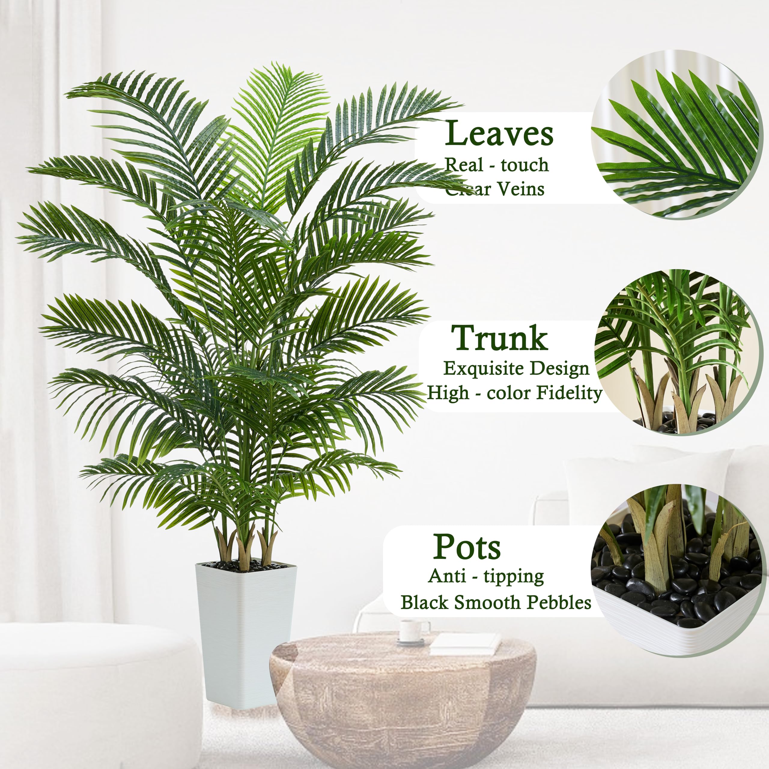 180cm Künstliche Palmen Pflanzen Groß, Künstliche Pflanzen Wie Echt, Kunstpflanze mit Weißer Hoher Pflanzer Areca Palme Baum für Wohnzimmer Balkon Schlafzimmer Büro, Fake Kunstpflanze