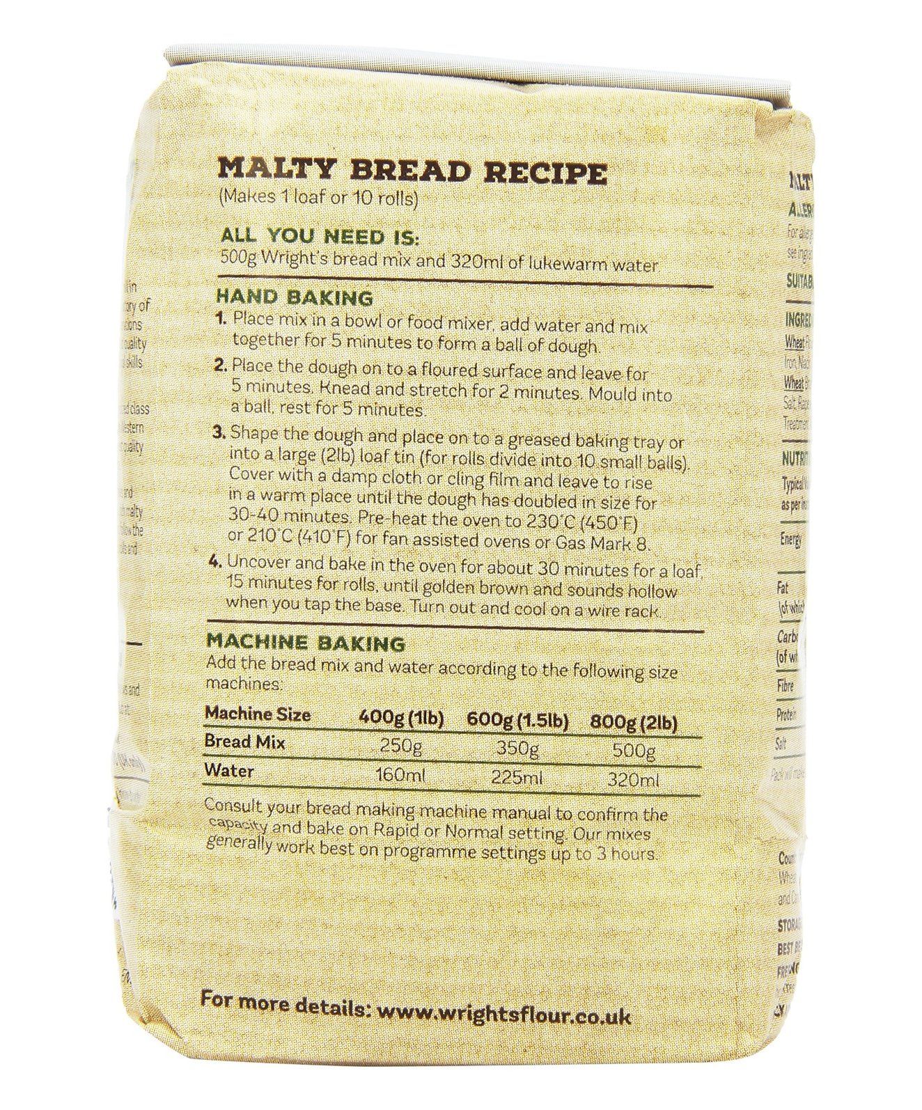 Wrights Baking Malty Brot Mix 500 g (10 Stück)