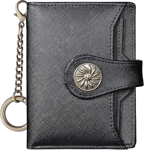 Travelambo Cartera pequeña para mujer con 2 ventanas de identificación, bloqueo RFID, de cuero, tarjetero con bolsillo con cremallera, Negro (Black