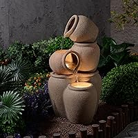 PUULYE 29.53" Eco-Friendly Polyethylene Outdoor Water Fountain with LED Lights & Pump - Cascading Waterfall for Patio Garden Backyard