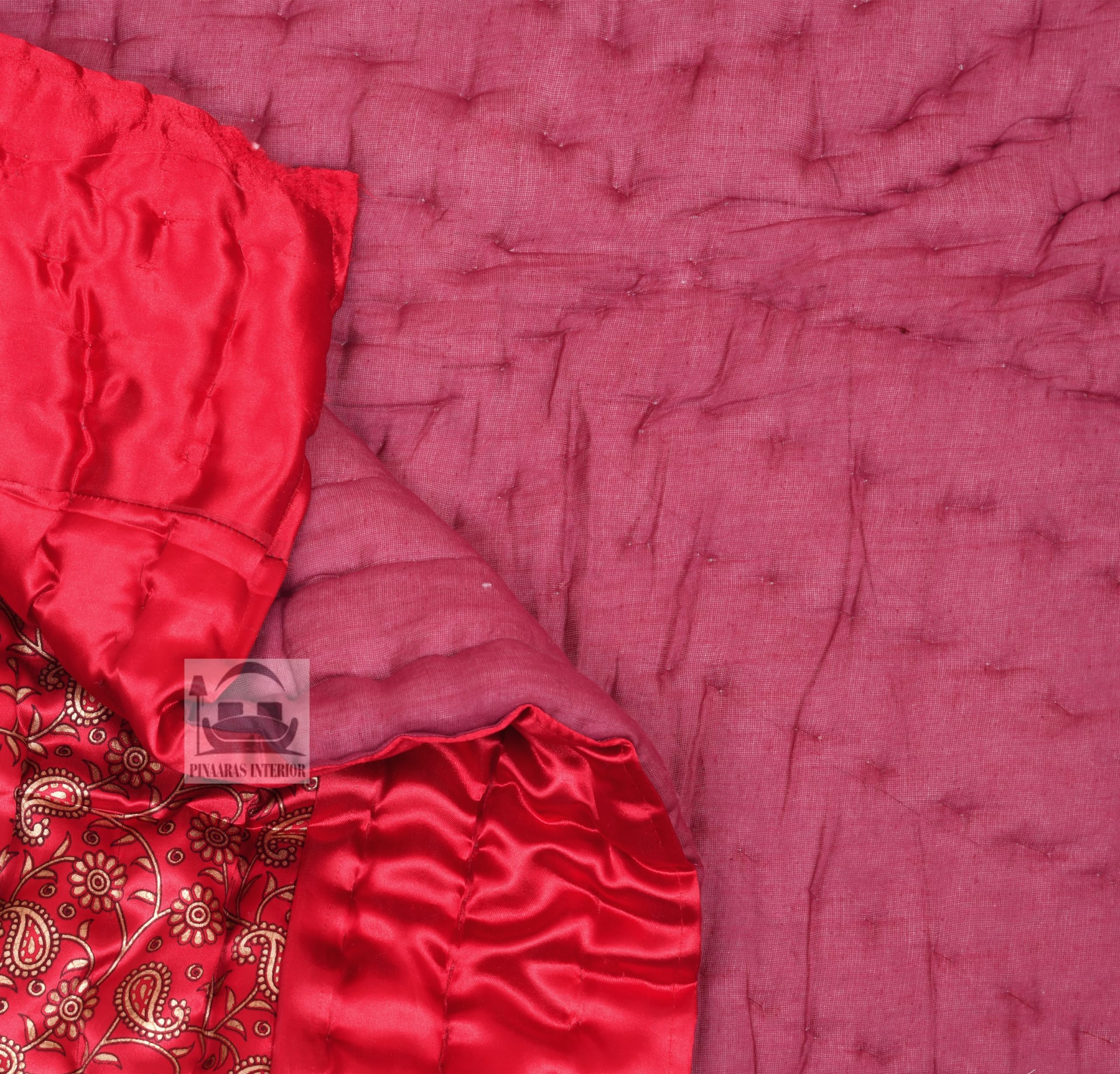 Silk Blanket Soft Jaipuri Quilts Cotton Felling Razai Hand Printed Hand Stiched A C Rajai - (Floral, Double Bed RED)