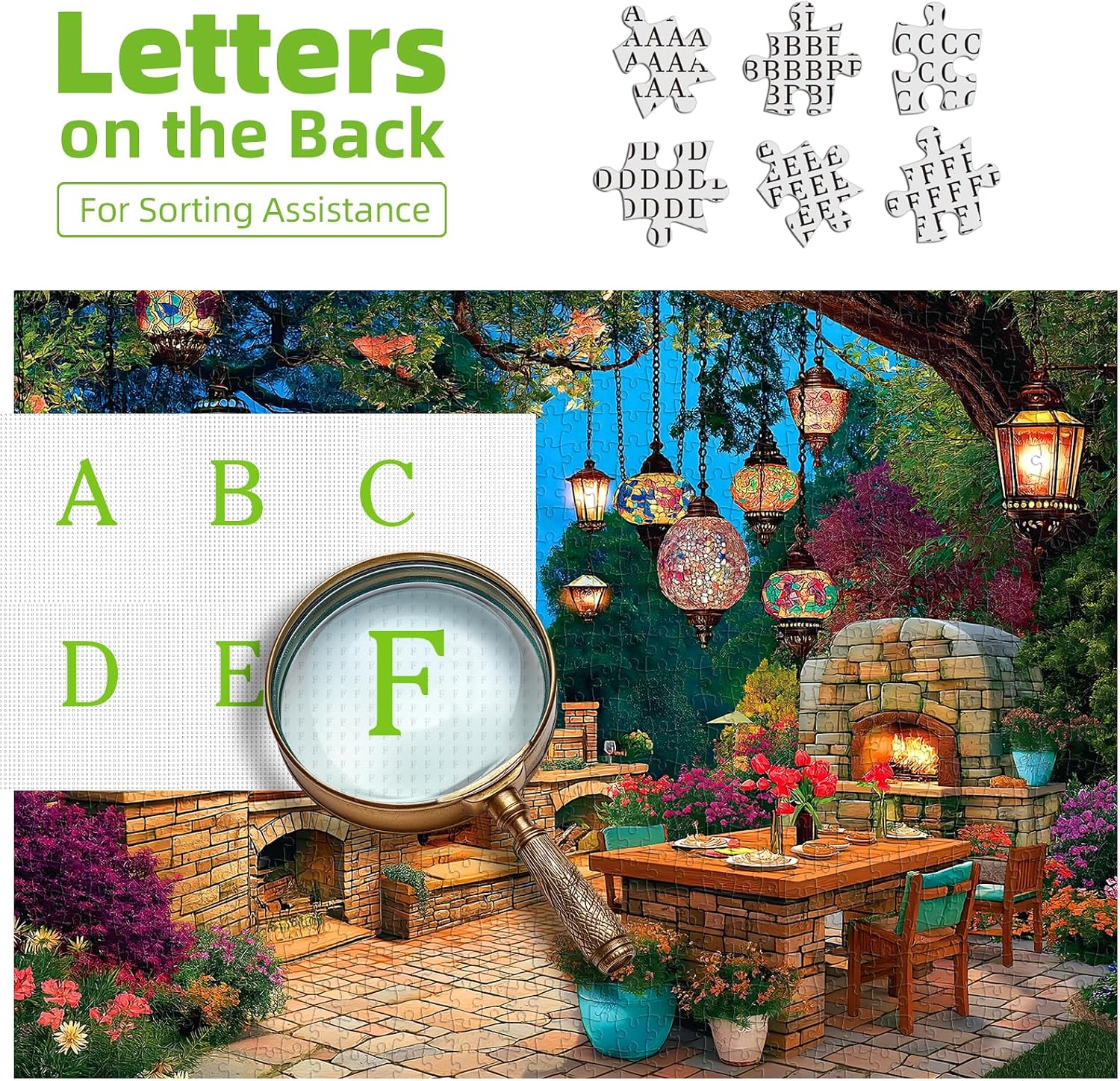 Blueforest 1000 Piece Jigsaw Puzzles for Adults & Seniors - Cozy Outdoor Garden Patio Puzzle, 27.5"x19.7" Adult Puzzle with Letters on Back, Home Decor Gift image 3
