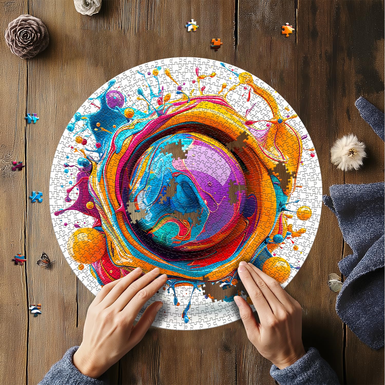 1000 Piece Round Mandala Puzzle - Colorful Gradient Jigsaw For Adults, Hard & Challenging, 26.6 Inch Diameter