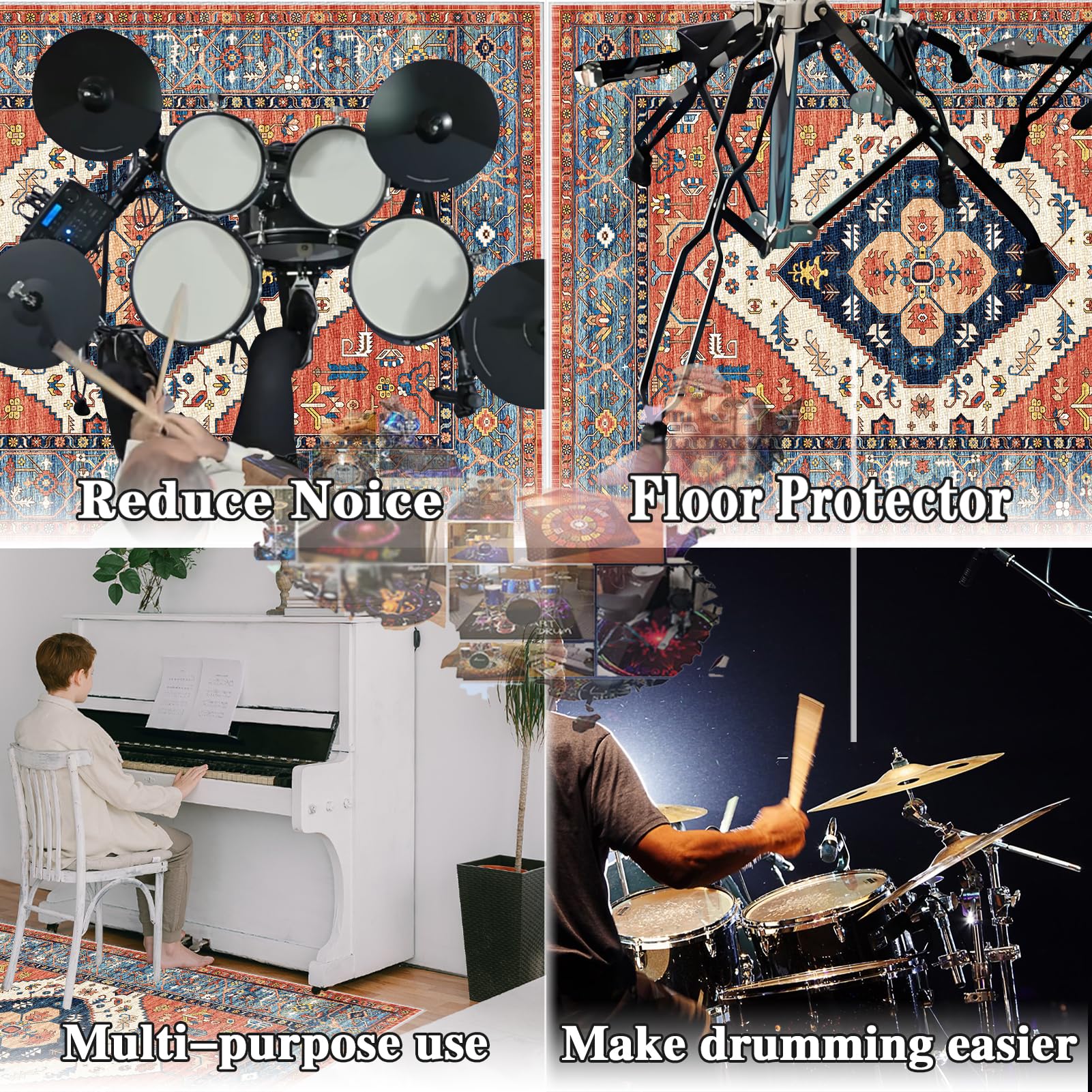 Tappeto Insonorizzato per Batterie Elettroniche, Tappeto Batteria, Tappeti Rettangolari Antiscivolo per Rullante per Grancassa e Altri Tappetini per Strumenti Musicali Tappeto a Tamburo 140 x 120 cm