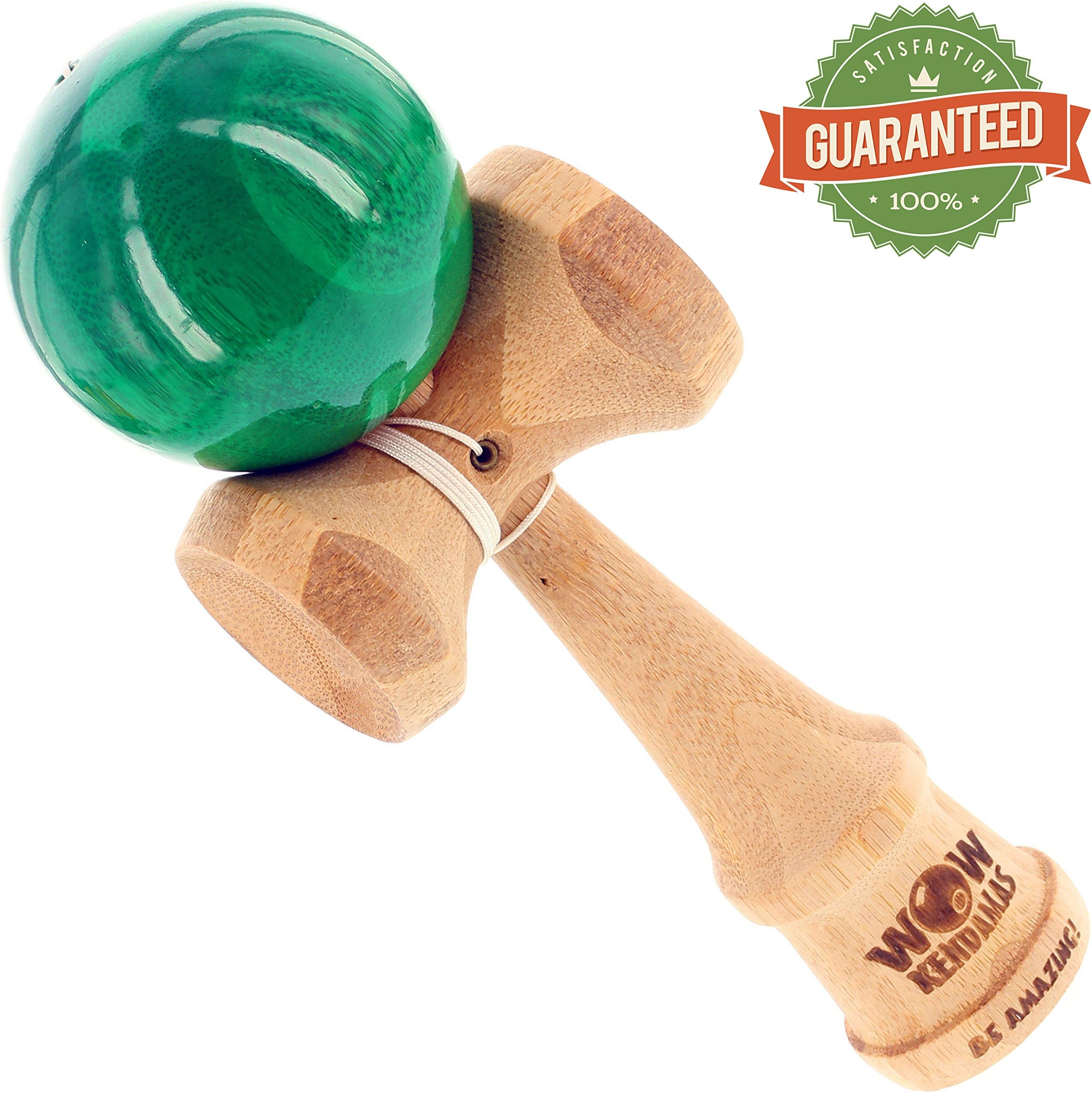 Bamboo Pro Kendama - Natural Wooden Toy for Girls & Boys - Plain Wood or Cool Translucent Painted Finish - Best USA Quality Bam-Boss Model - Order Yours Today! (Green)