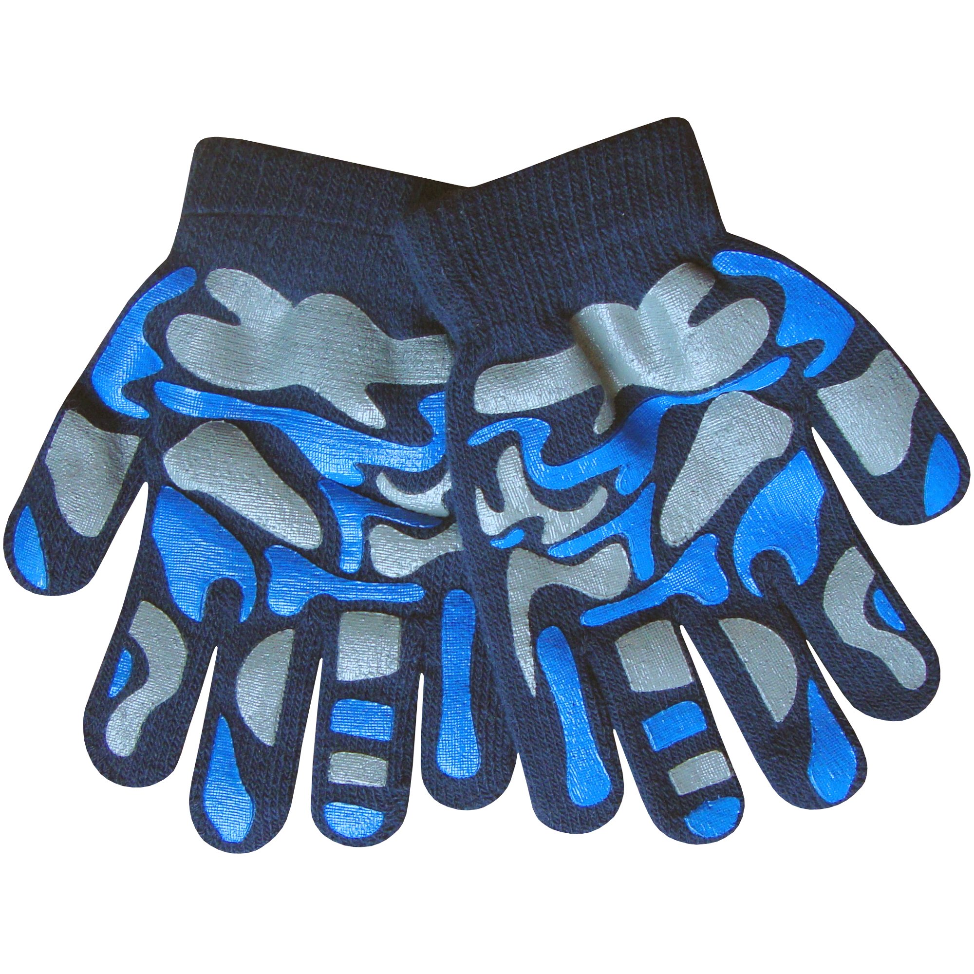 TeddyT's Boy's Camouflage Fine Knit Thermal Gloves with Magic Gripper Palm (Blue Camouflage)