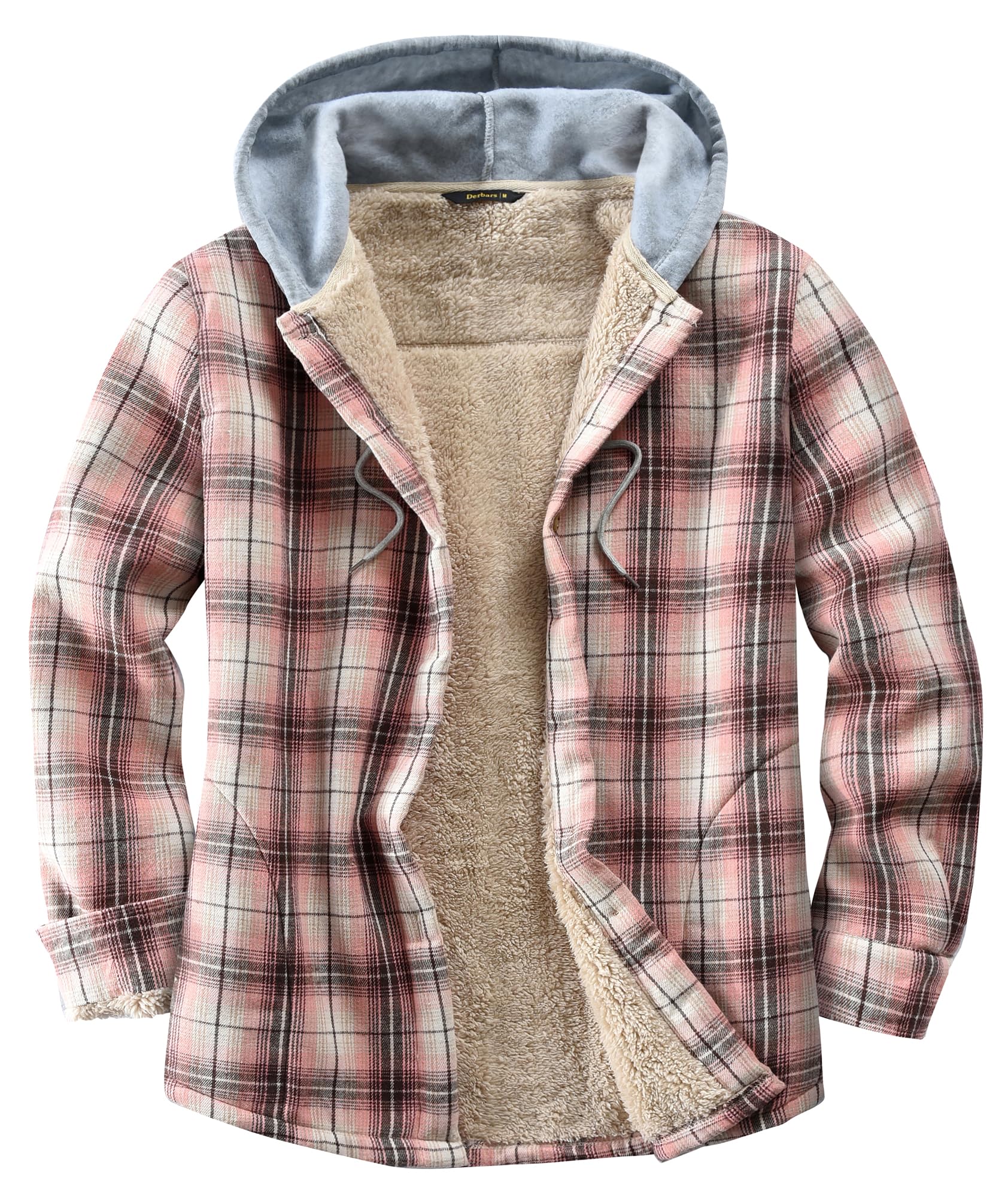 Photo 1 of Derbars Women's Sherpa Flannel Shirt Jacket Cotton Plaid Fleece Pink L
