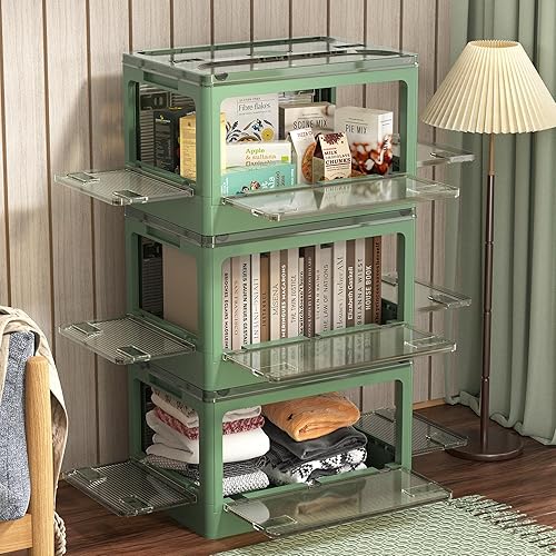 Contenedores de almacenamiento apilables con tapas, caja plegable de plástico, contenedores de almacenamiento de plástico plegables con ruedas de