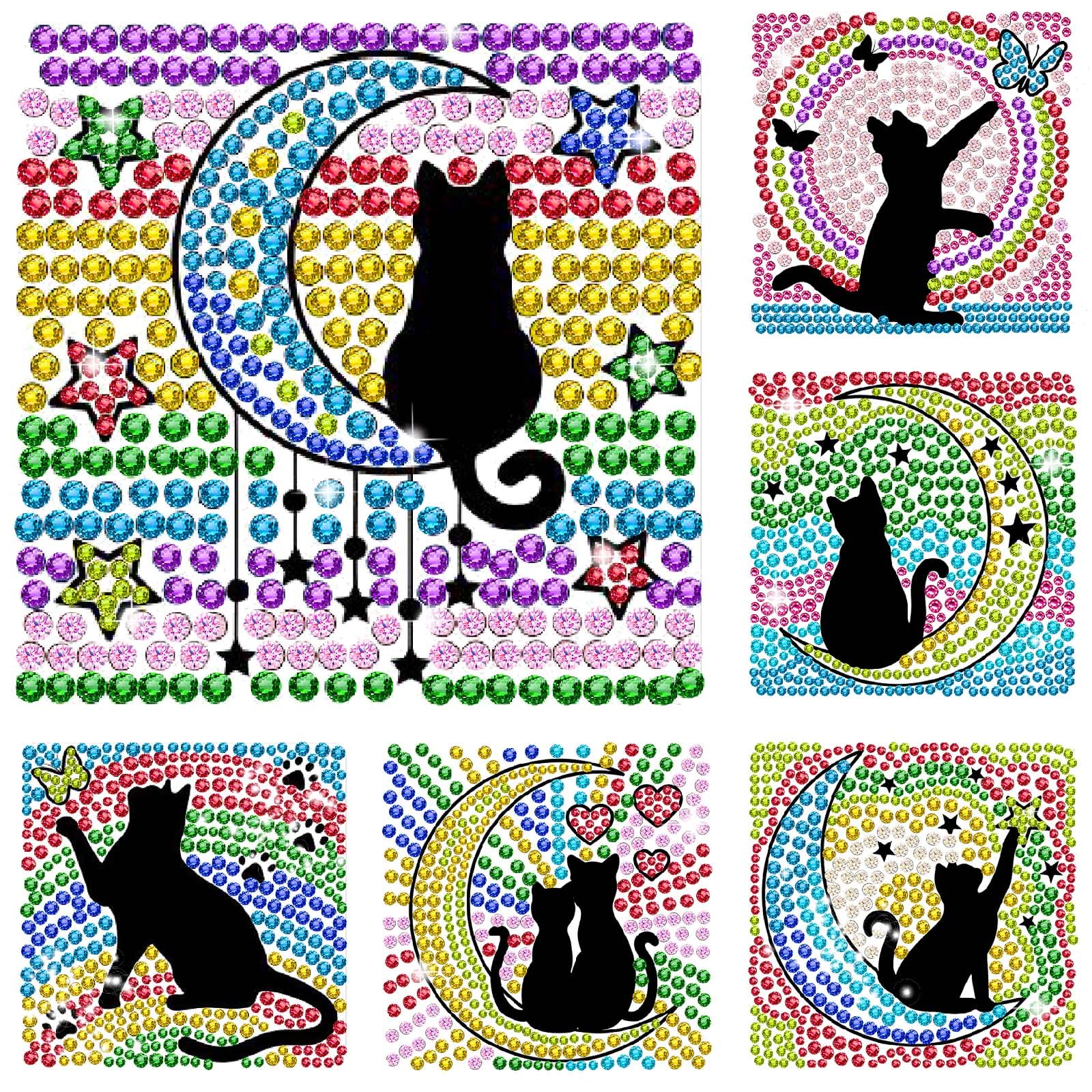 ORIGACH Kit Diamond Painting Per Finestre 6 Pezzi, Gatto E Luna, Fai Da Te Con Gemme Colorate, Adesivi, Per Principianti - 2