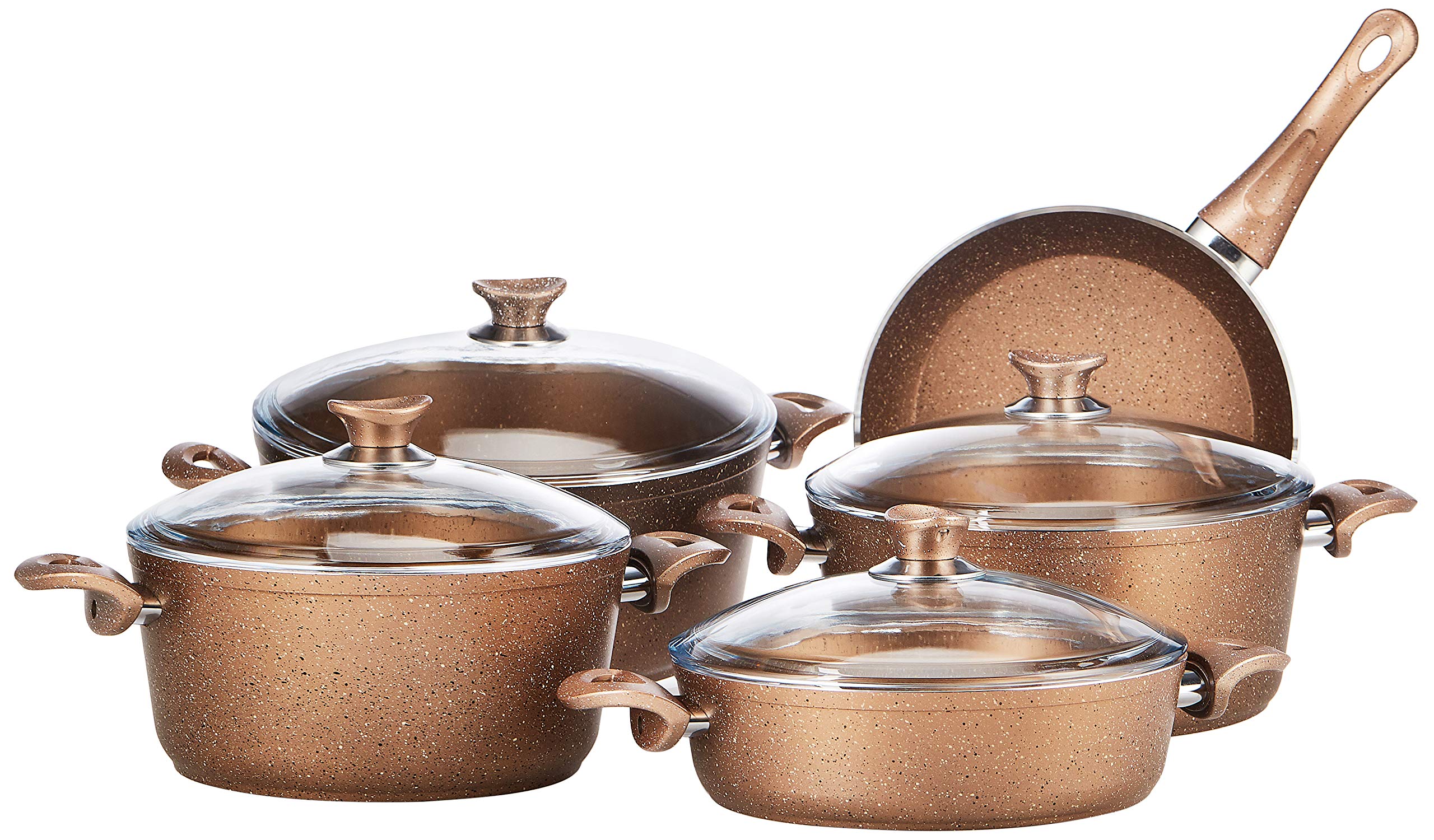 Opalina Granite Coated Cookware Set, Brown, Op-Grn-010, 9Pcs