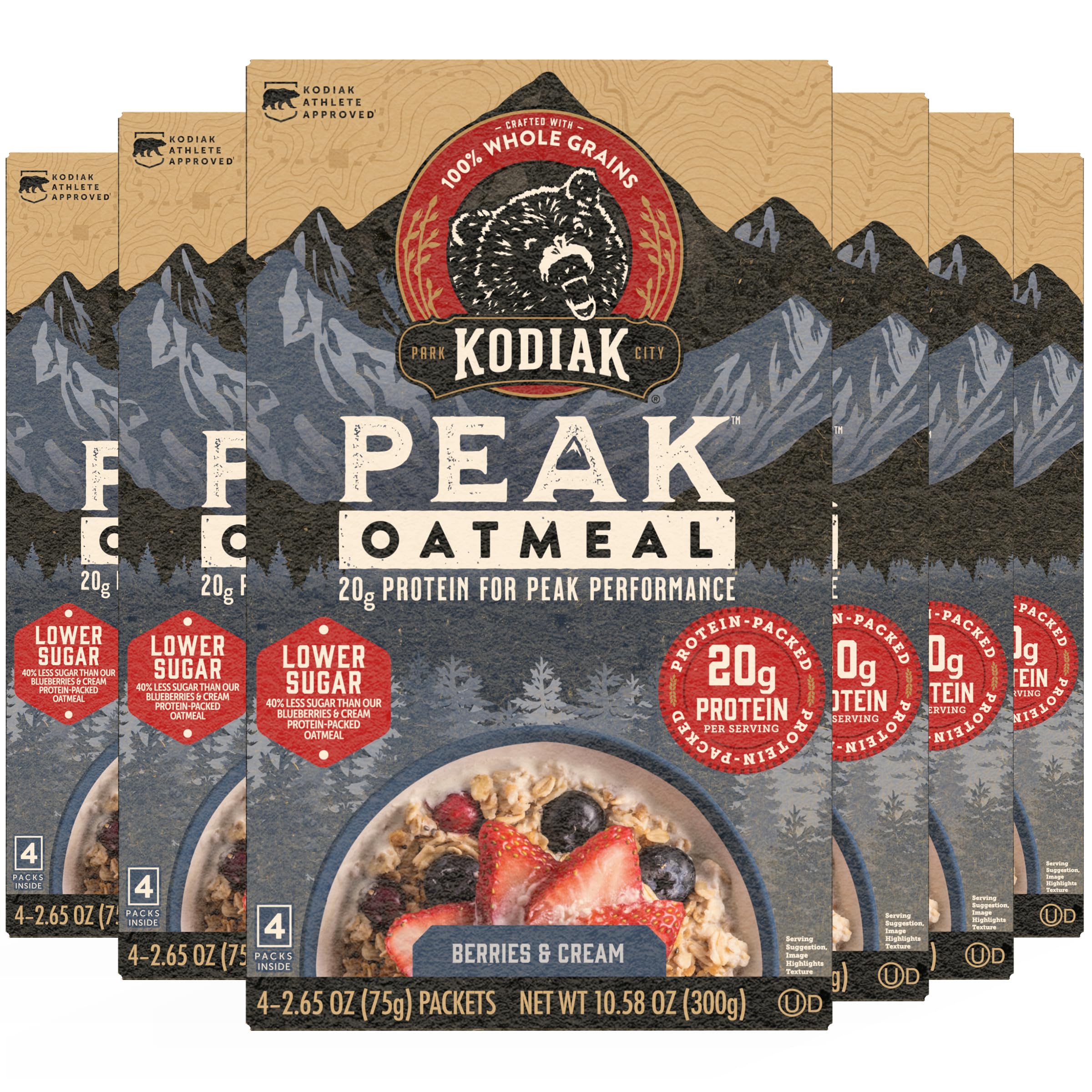 Peak Instant Oatmeal Packets, Berries & Cream, High Protein,100% Whole Grains, 6 box with 4 packets each (Total of 24 packets)